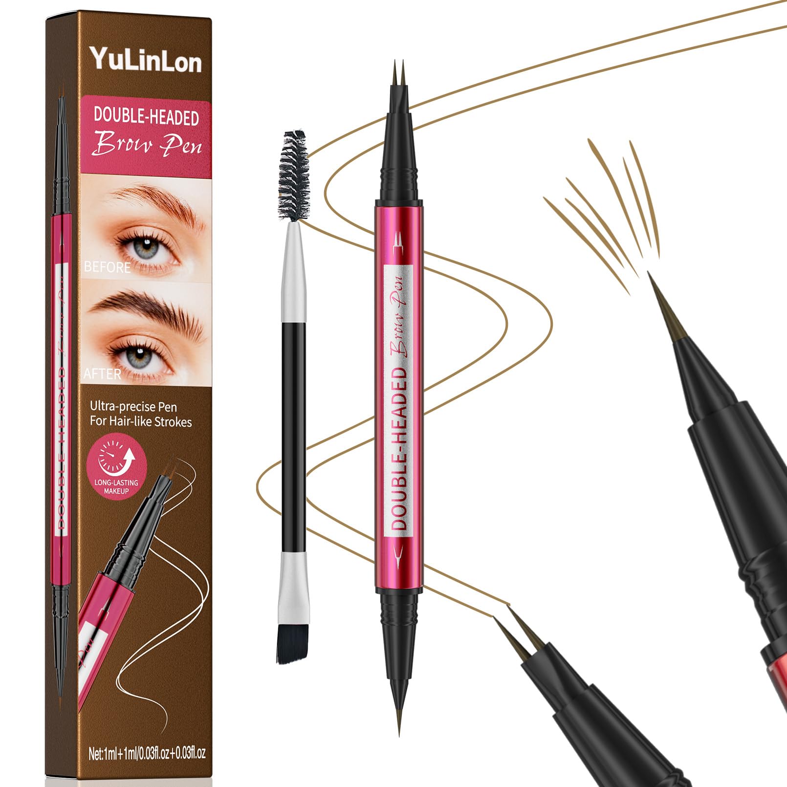 YuLinLon Double-Headed Brow Pen, Ultra-Precise Hair-Like Strokes, Long-Lasting Waterproof Makeup, Available in 5 Natural Shades (3#Dark Brown) Yulinlon Au supplements