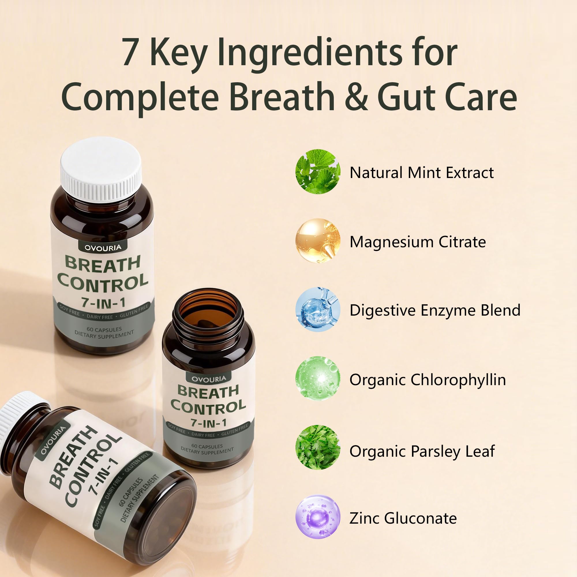 TANSPRESSO ovouria Breath & Gut Balance Capsules - 7-in-1 Formula with Probiotics, Zinc Gluconate & Magnesium Citrate for Fresh Breath, Chronic Halitosis Relief & Digestive Wellness, 60 Count(1pc) TANSPRESSO Au supplements