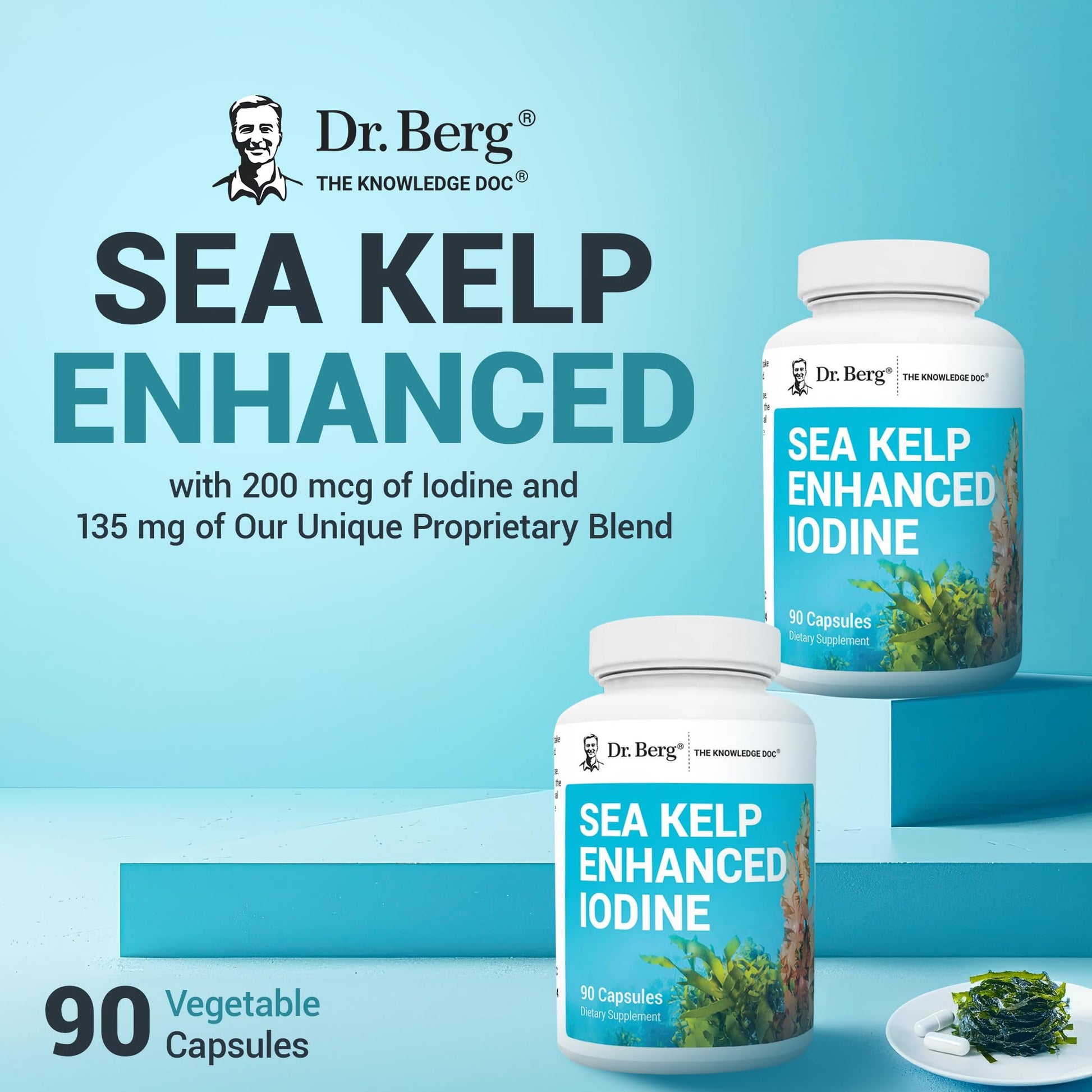 Dr. Berg Sea Kelp Enhanced Iodine - 200 mcg of Premium Iodine - Seaweed Blend Includes Klamath Blue-Green Algae & Sea Kelp - 90 Capsules Dr. Berg Nutritionals Au supplements