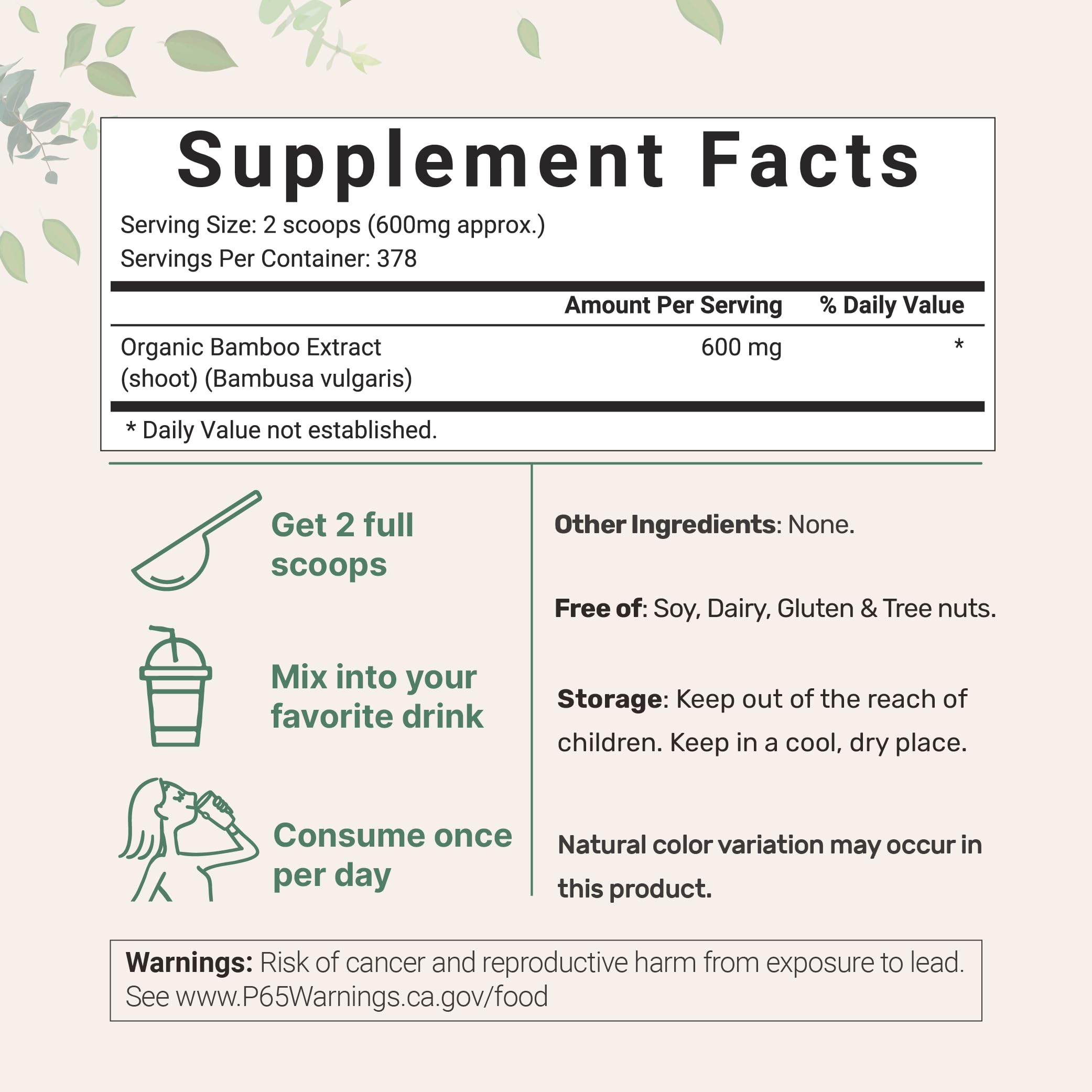 Micro Ingredients Organic Bamboo Extract Powder, 8oz (378 Servings) | Bamboo Plant Silica & Mineral Supplements | Natural Stem & Leaf Extract | Non-GMO, Gluten Free, Vegan Friendly Micro Ingredients Au supplements