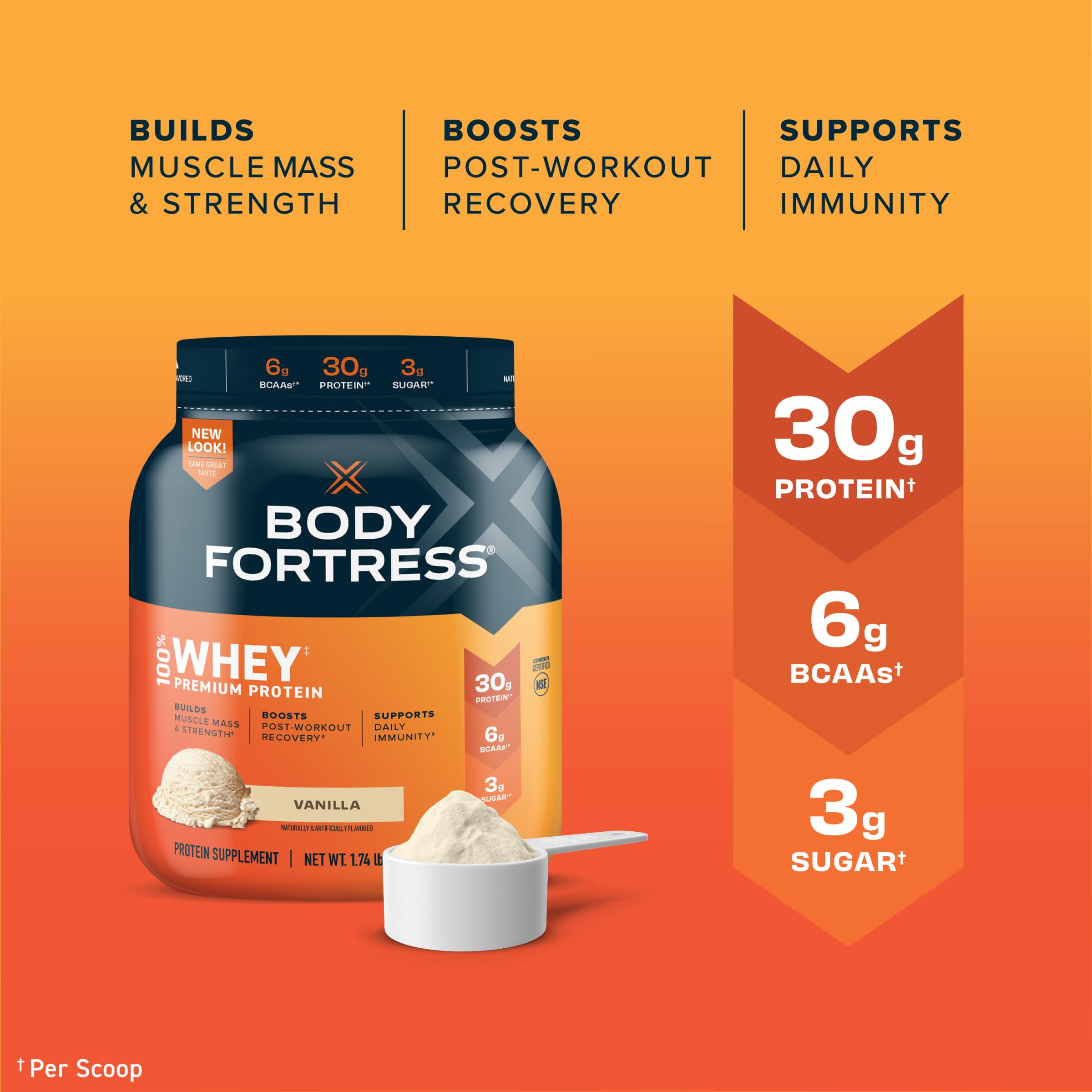 Body Fortress 100% Whey, Premium Protein Powder, Vanilla, 1.74lbs (Packaging May Vary) Body Fortress Au supplements
