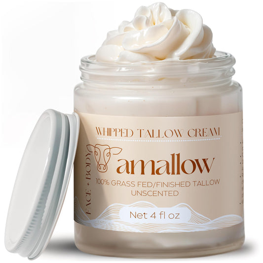 Amallow 100% Grass Fed Beef Tallow for Skin Care - Face + Body - Whipped Moisturizer for Sensitive Skin - Natural Lotion, 4 FL. oz. (Unscented) AmallowUS supplements