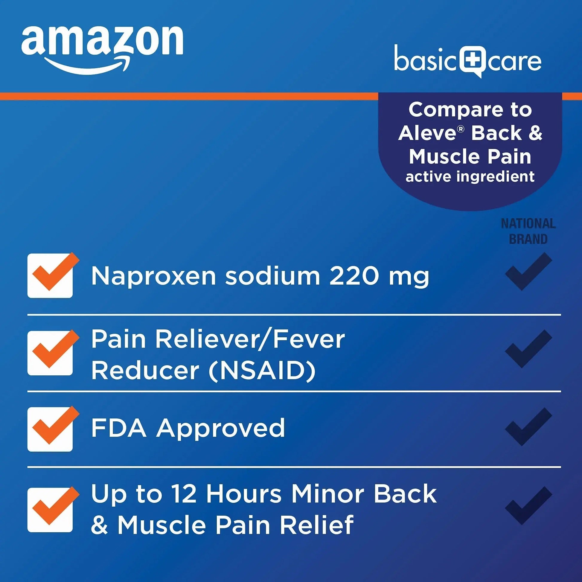 Amazon Basic Care Back and Muscle Pain, 220 mg Naproxen Sodium Tablets, 12-Hour Pain Relief, Headache, Arthritis, Menstrual Cramps, Fever Reducer, 90 Count Amazon Basic Care Au supplements