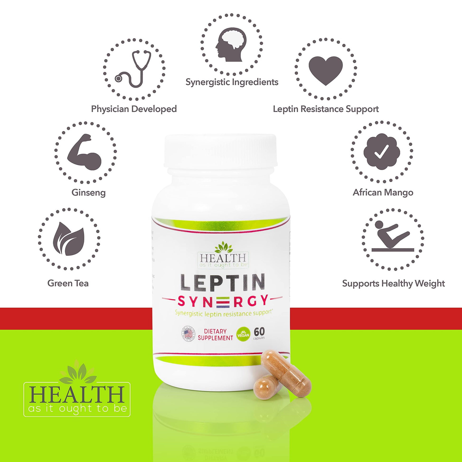Leptin Syn3rgy (Green Tea, African Mango, Ginseng) - 60 Capsules Health As It Ought To Be Au supplements