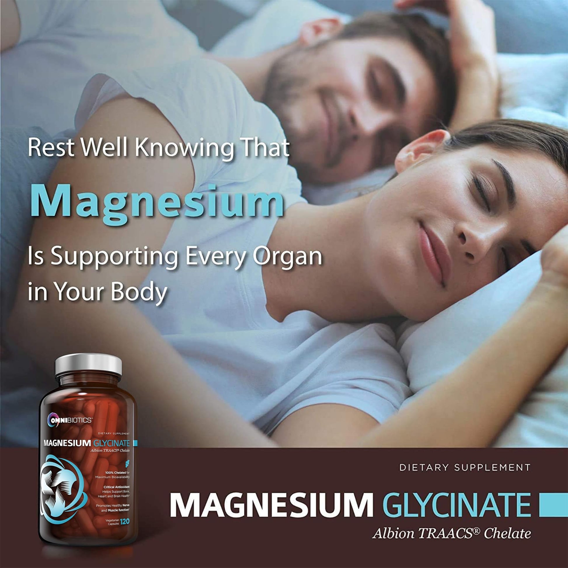 OmniBiotics Magnesium Glycinate Supplement – with 100% Pure Albion TRAACS Bisglycinate Chelate for Sleep, Muscle, Nerve & Heart Health – 120 Vegan Capsules OmniBiotics Au supplements