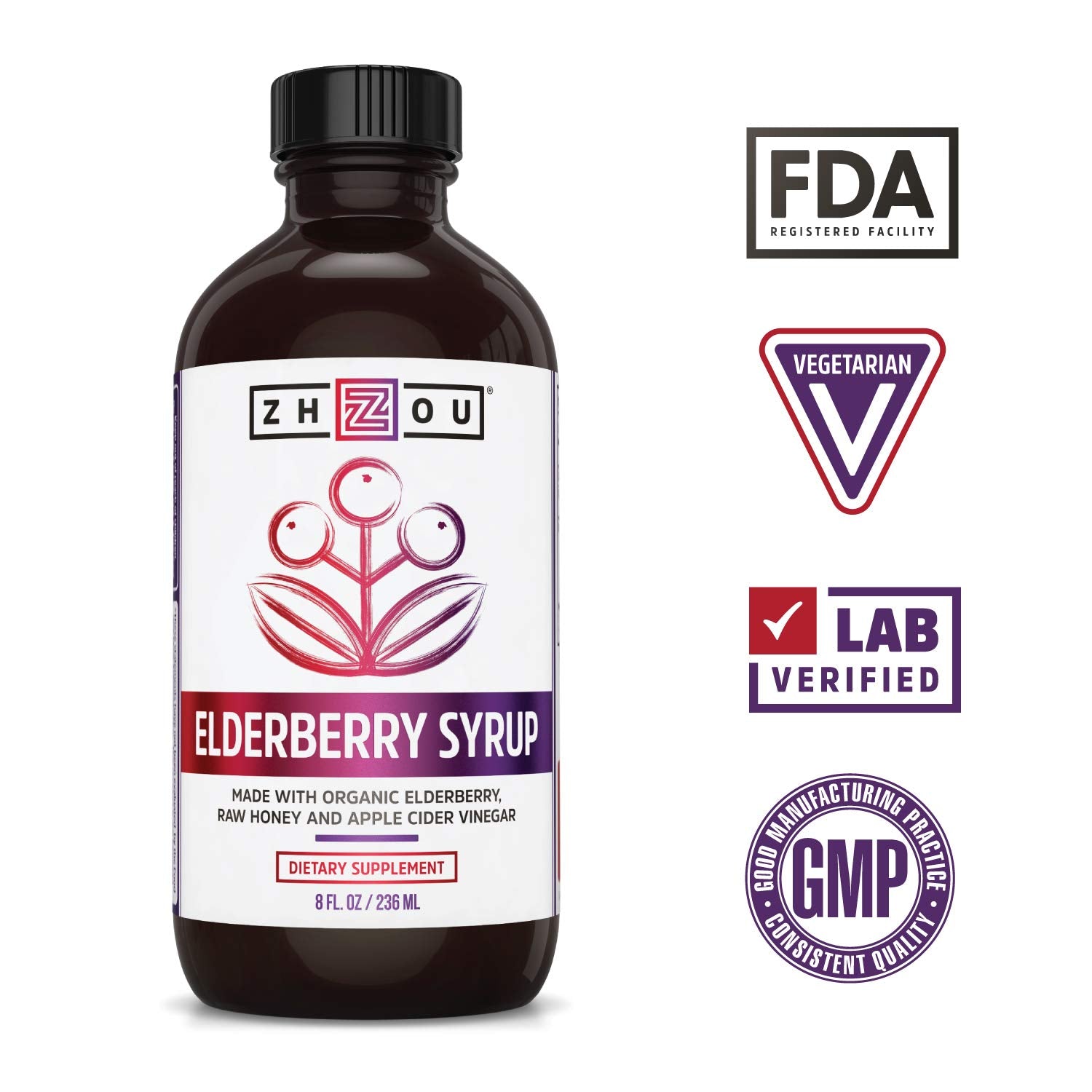 Zhou Nutrition Elderberry Syrup, Immune System Booster with Organic Elderberry Syrup Zhou Nutrition Au supplements