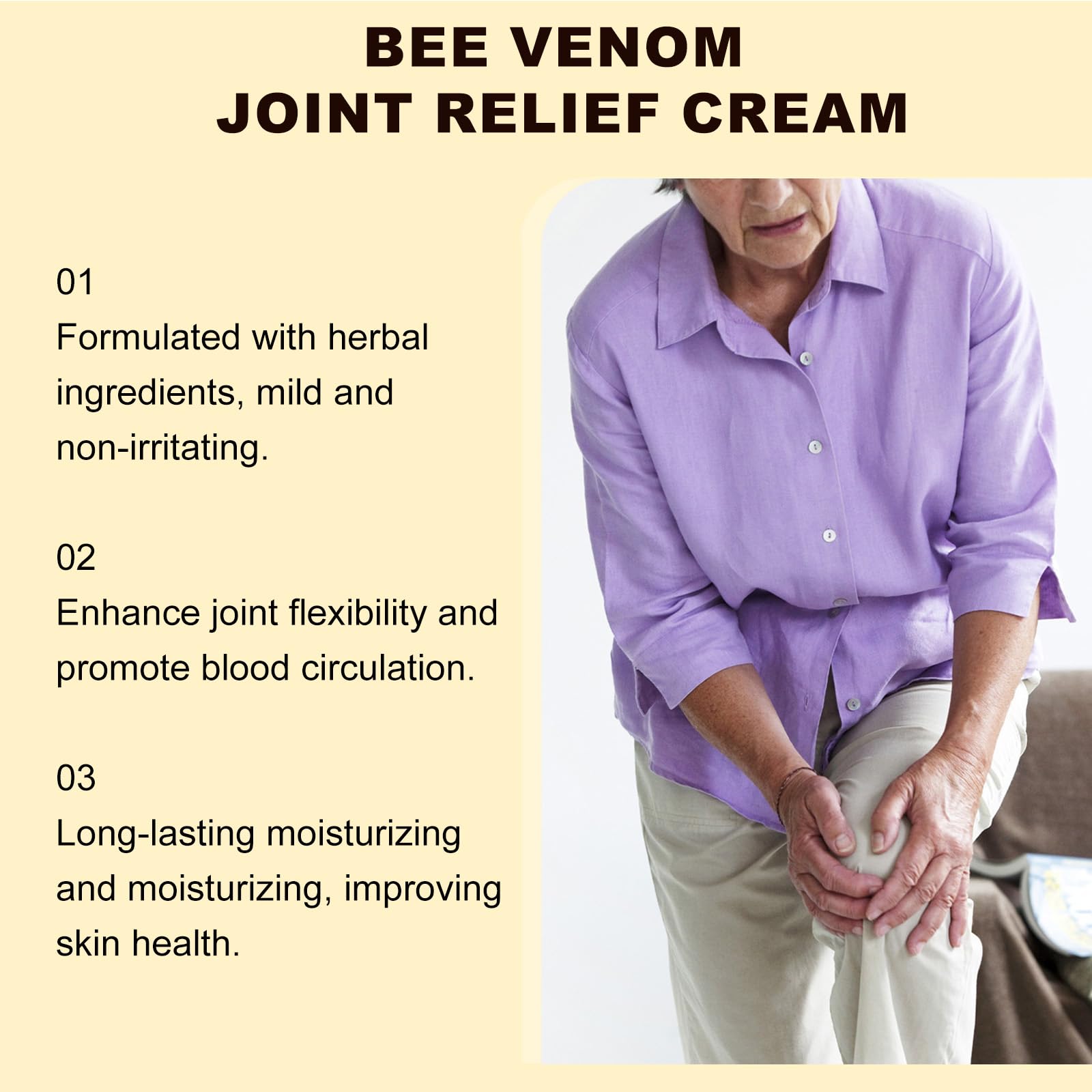 Bee Venom Joint Cream, Natural Bee Venom Skin Cream, Bee Venom Advanced Joint & Bone Cream, Suitable for Everyday Back, Waist, Neck, Hands, Knees, Light Non-Sticky for Men Women Aldult - 2.11 Oz/60g JoanofArc Au supplements