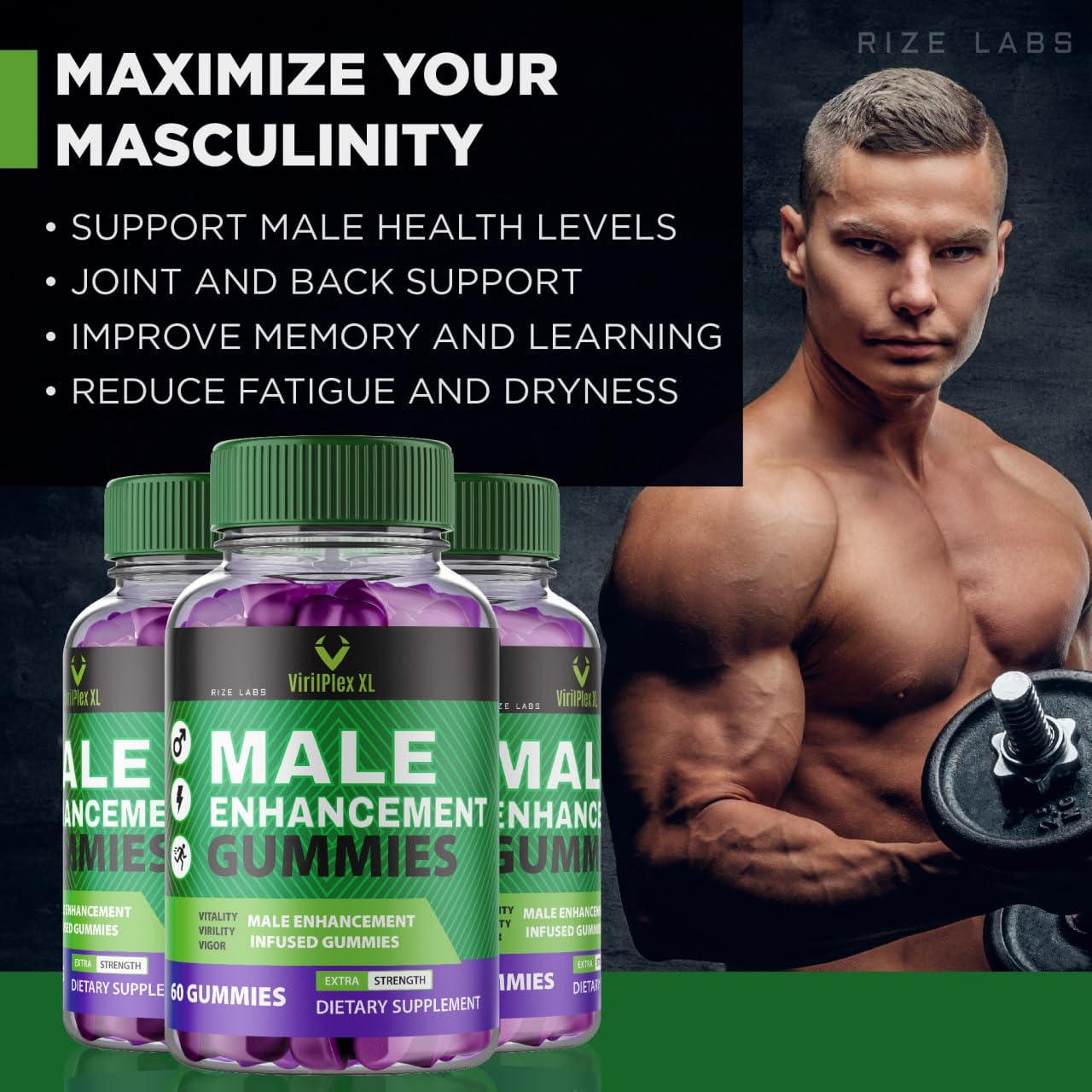 rize labs VirilPlex XL Male Performance Gummies, Premium Formula for Health and Well-Being for Men, Gummys to Deliver Maximum Performance Benefits - Pack of 3(180 Gummies) rize labs Au supplements