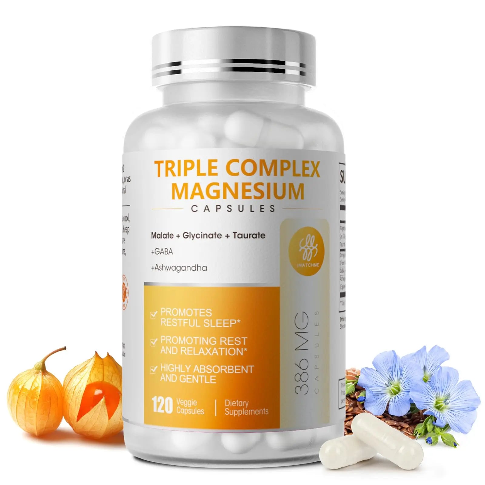 Triple Magnesium Complex - Magnesium Glycinate, Taurate & Malate Supplement with Omega3, Ashwagandha, GABA for Sleep, Brain Heart & Muscle Support - High Absorption and Gentle, Vegan, 120 Capsules iMATCHME Au supplements