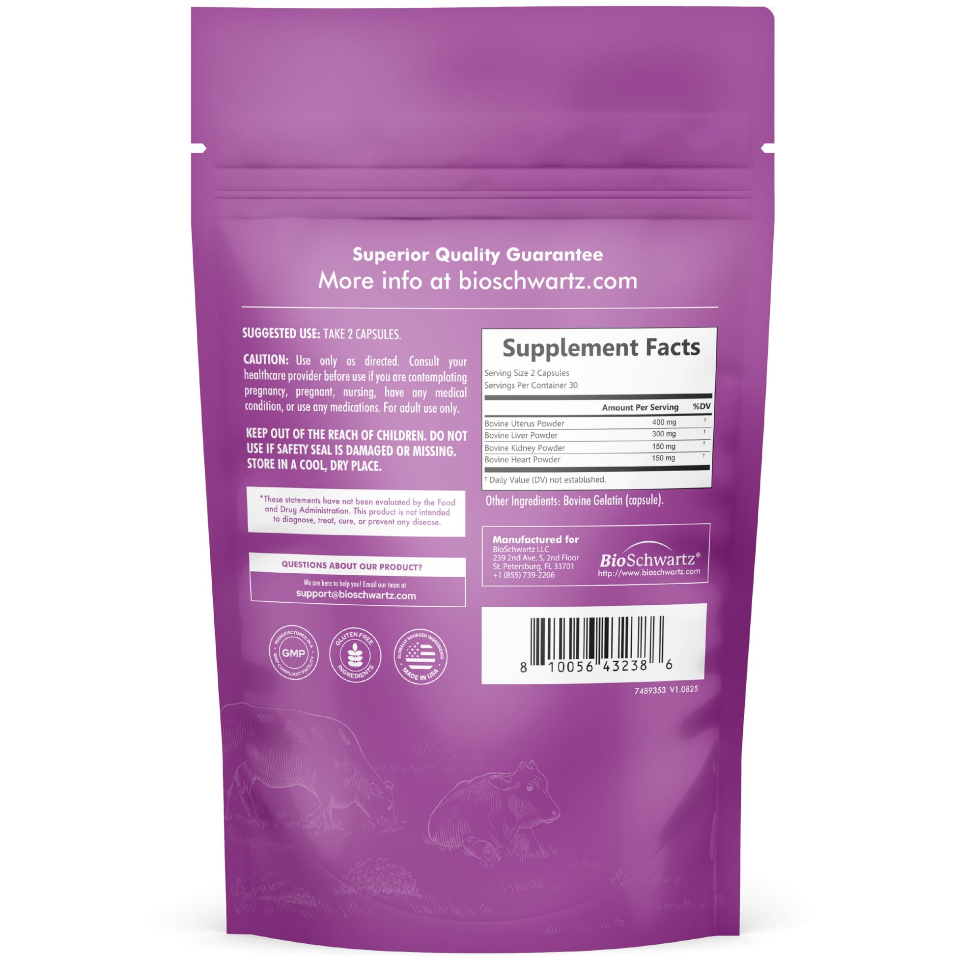 BioSchwartz Primal Beef Organ Supplement for Women - 60 Capsules - Grass-Fed & Pasture-Raised - Supports Healthy Hair Skin and Nails, Hormone Balance - with Bovine Liver, Kidney, Heart, Uterus Powder BioSchwartz Au supplements