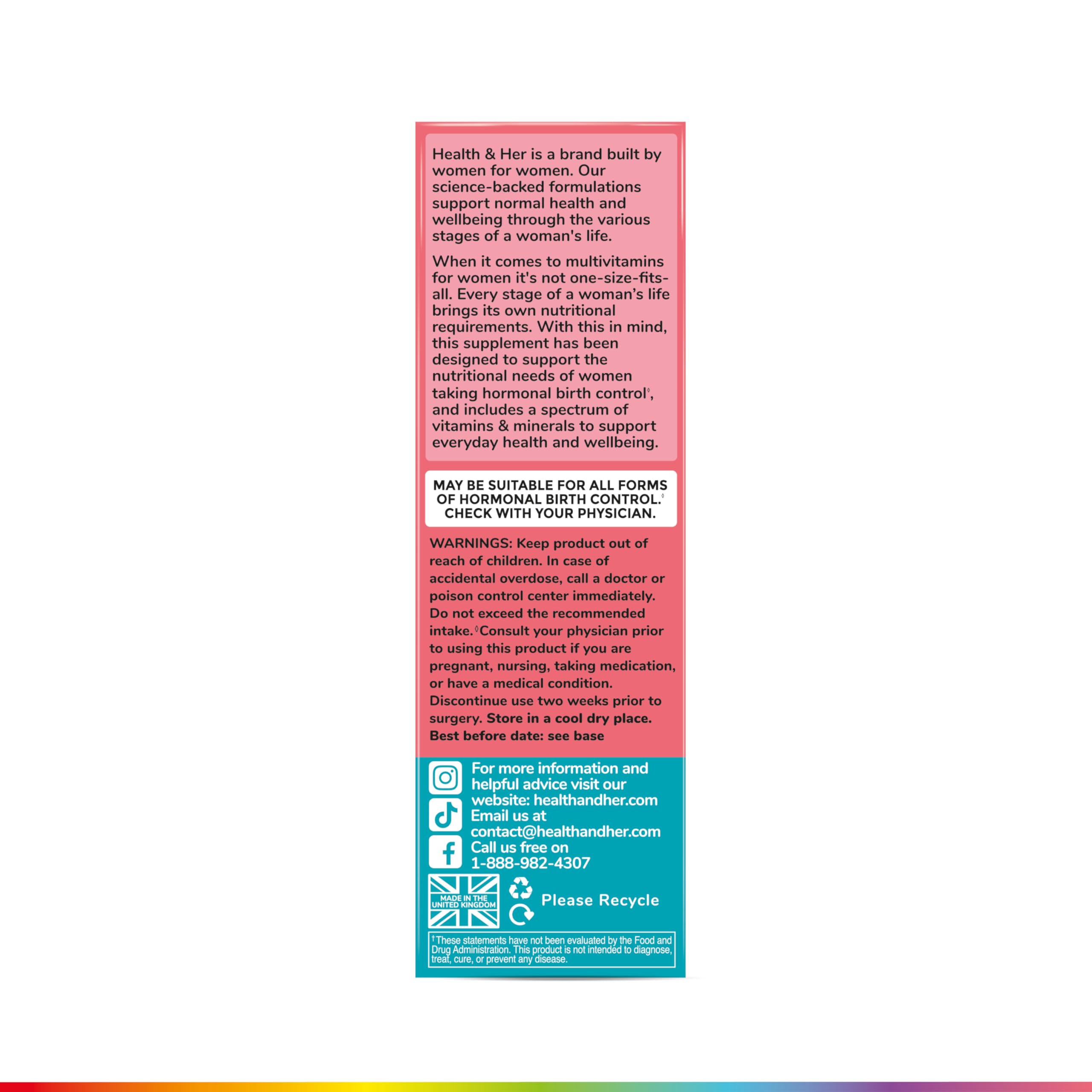 Health & Her Multivitamin Supplement for Women Taking Birth Control - Nutrition Support - 1 Month Supply, 60 Tablets - Vegan & Gluten Free Health and Her Au supplements