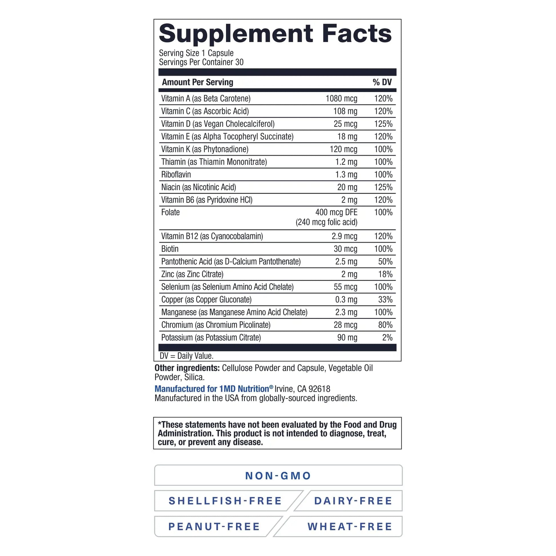 1MD Nutrition MultiVitMD Daily Multivitamin – 19 Essential Vitamins & Minerals for Adults Over 55 | Supports Healthy Aging, Heart, Brain, Bone, & Immune Health | 1MD Nutrition Au supplements