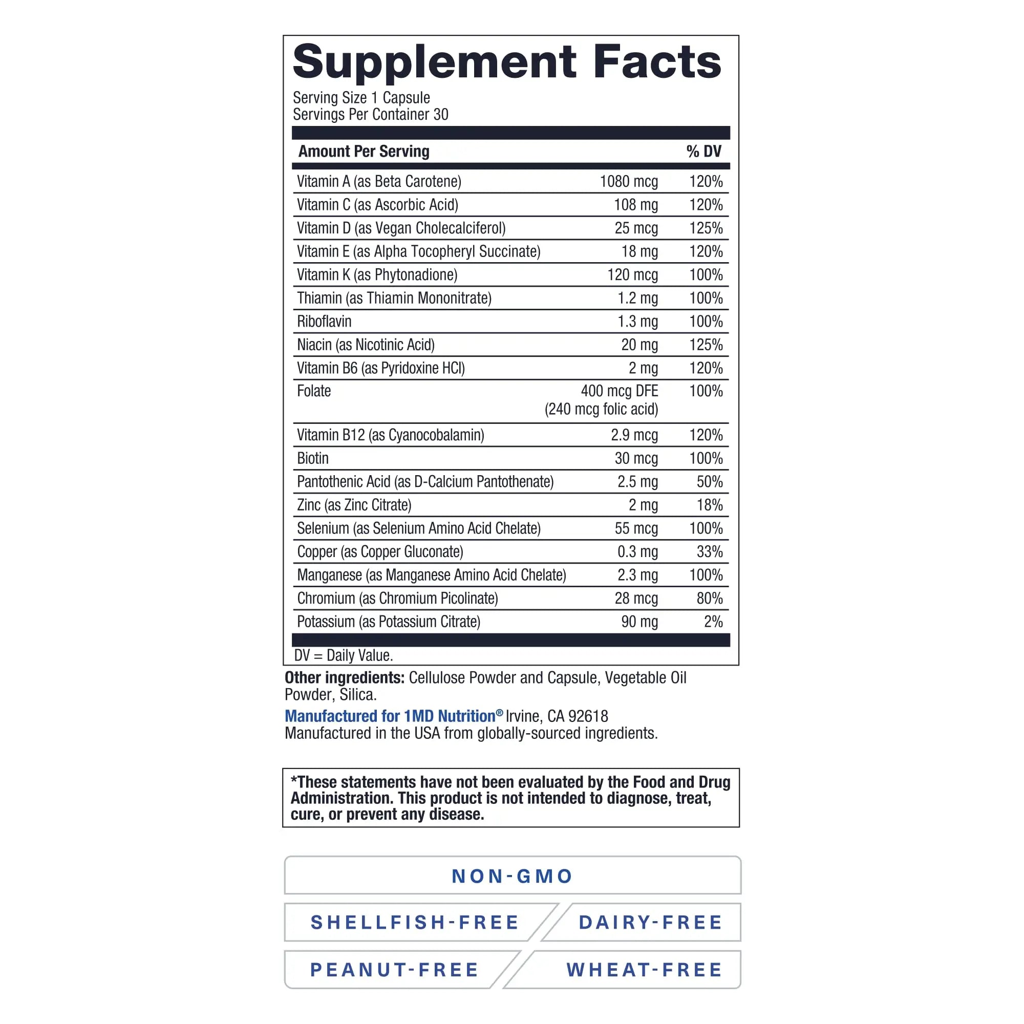 1MD Nutrition MultiVitMD Daily Multivitamin – 19 Essential Vitamins & Minerals for Adults Over 55 | Supports Healthy Aging, Heart, Brain, Bone, & Immune Health | 1MD Nutrition Au supplements