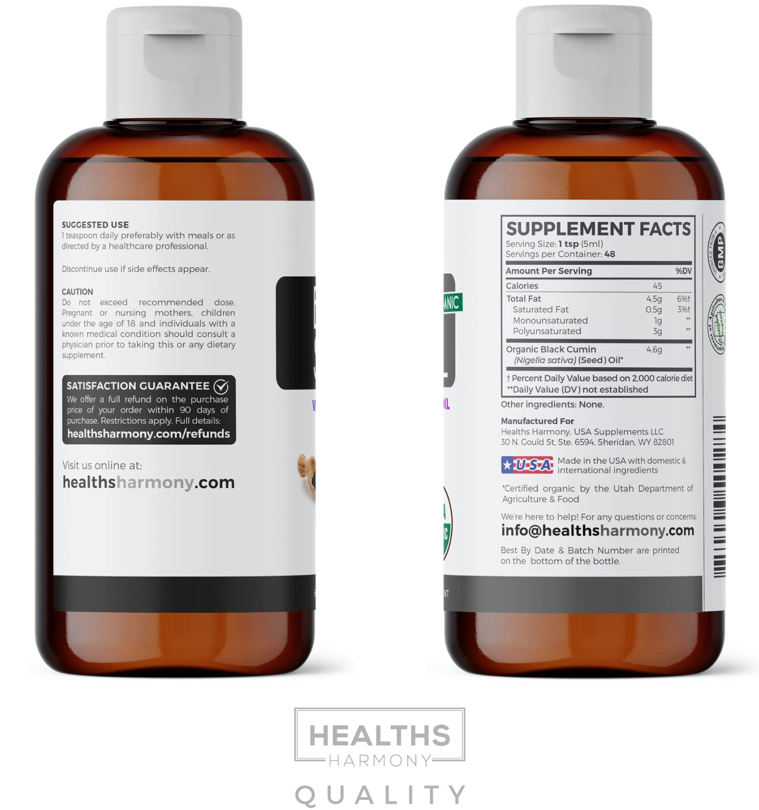 USDA Organic Black Cumin Seed Oil Liquid (8 fl oz) Premium Cold-Pressed Nigella Sativa Healths Harmony Au supplements