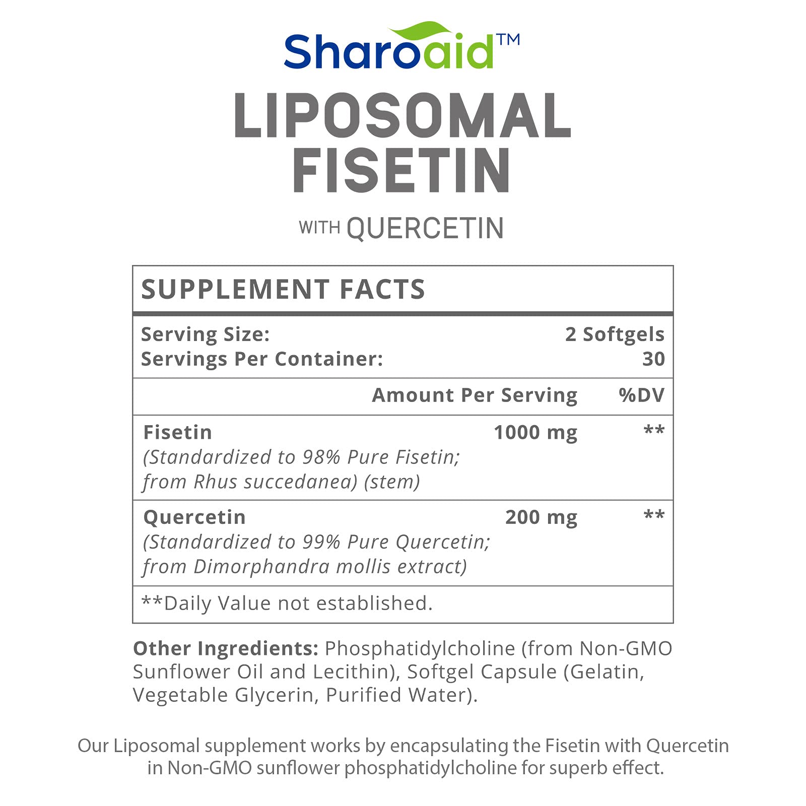 Sharoaid Liposomal Fisetin with Quercetin Supplements 1200 mg per Serving,High Absorpti Sharoaid Au supplements