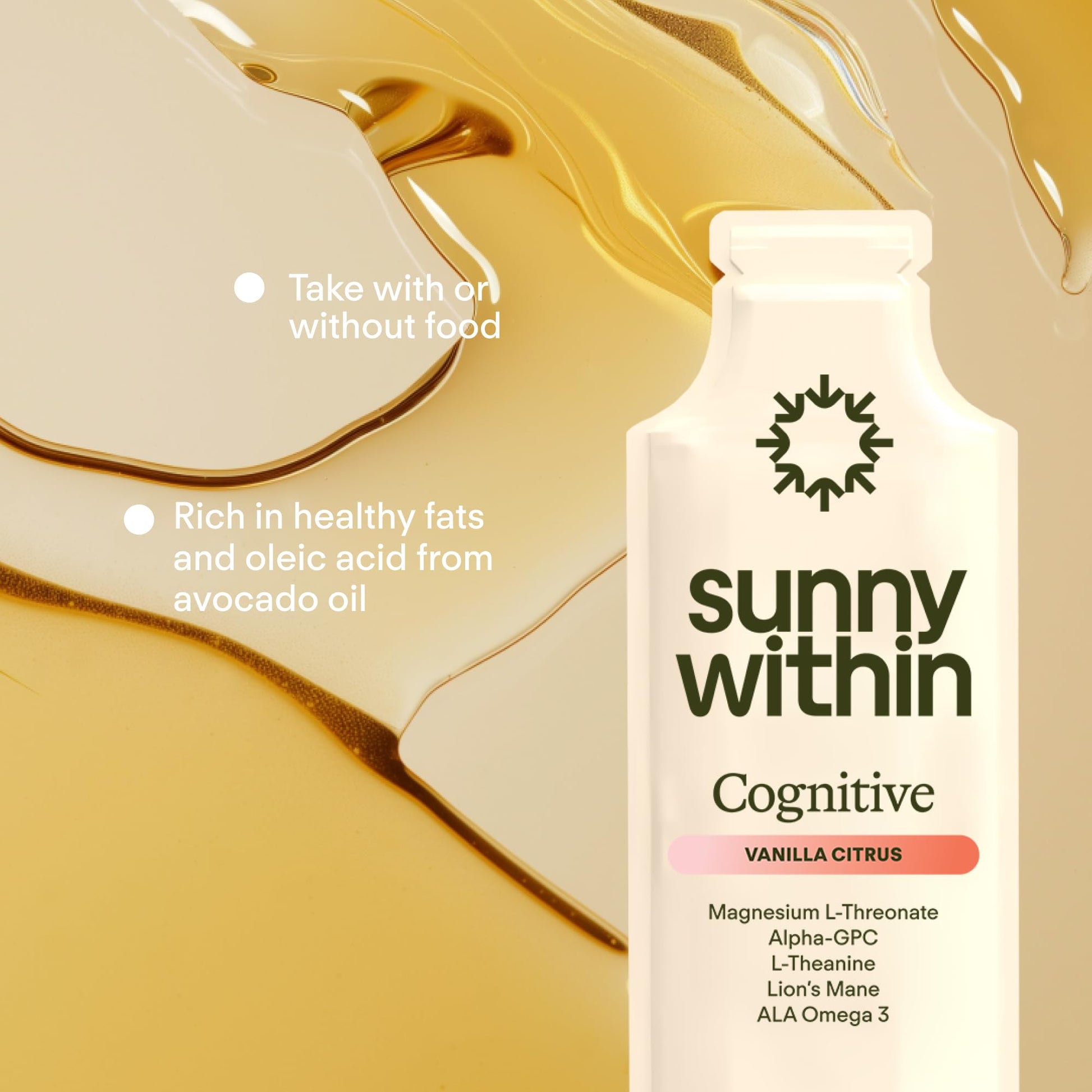 Sunny Within - Brain Health Supplement - Magnesium L-Threonate from Magtein®, Lion’s Mane, Alpha GPC, L-Theanine, ALA & Avocado Oil - Focus, Mood & Memory Support* - 30 Daily Vegan Pouches Sunny Within Au supplements