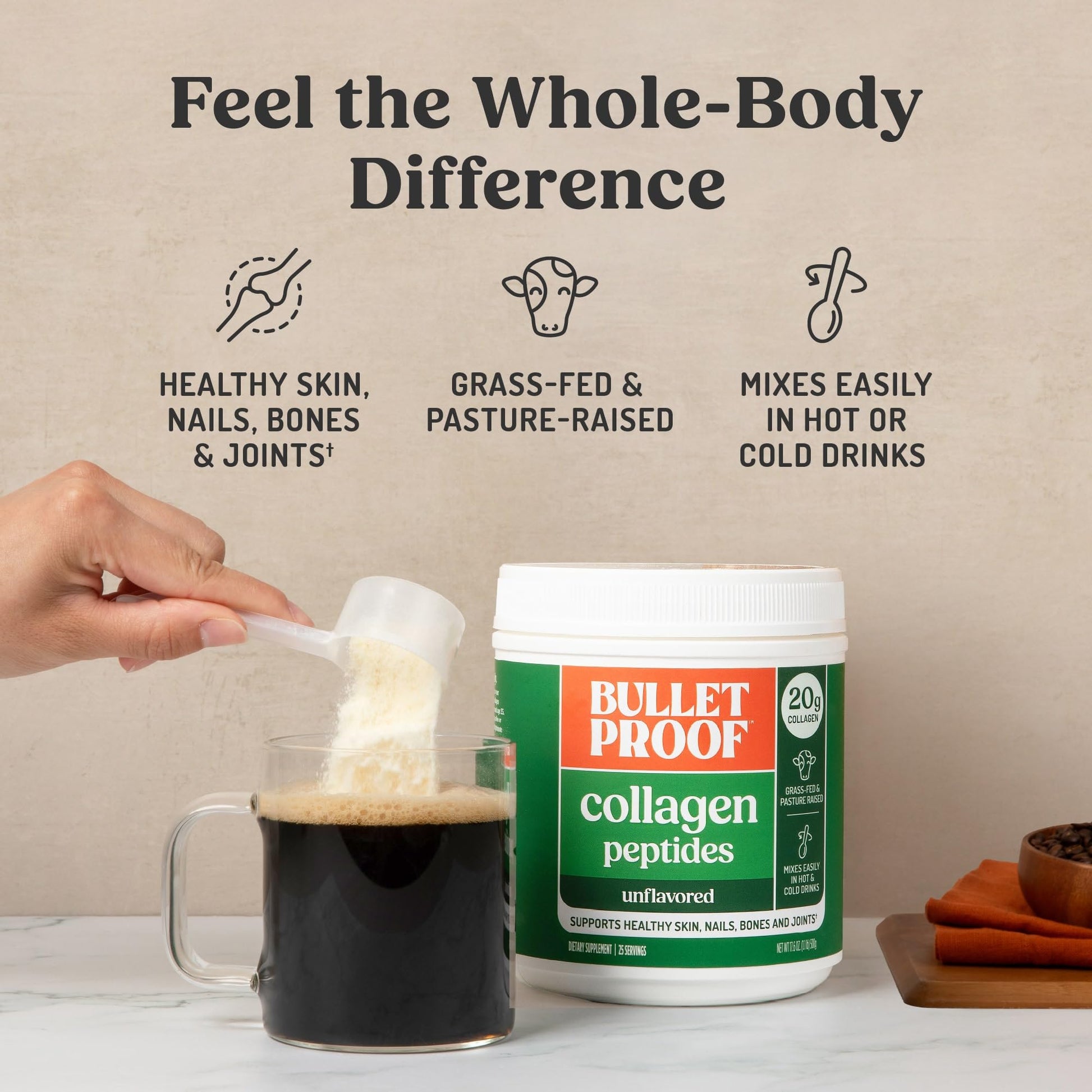 Bulletproof Unflavored Collagen Peptides Powder, 20g Grass-Fed Collagen Protein and Amino Acids for Skin, Bones and Joints, 17.6 Ounces Bulletproof Au supplements