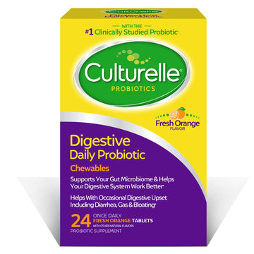 Culturelle Digestive Health Daily Probiotic Chewables, Probiotic For Men and Women, Most Clinically Studied Probiotic Strain, 10 Billion CFUs, Supports Occasional Diarrhea, Gas & Bloating, 24 Count Culturelle Au supplements