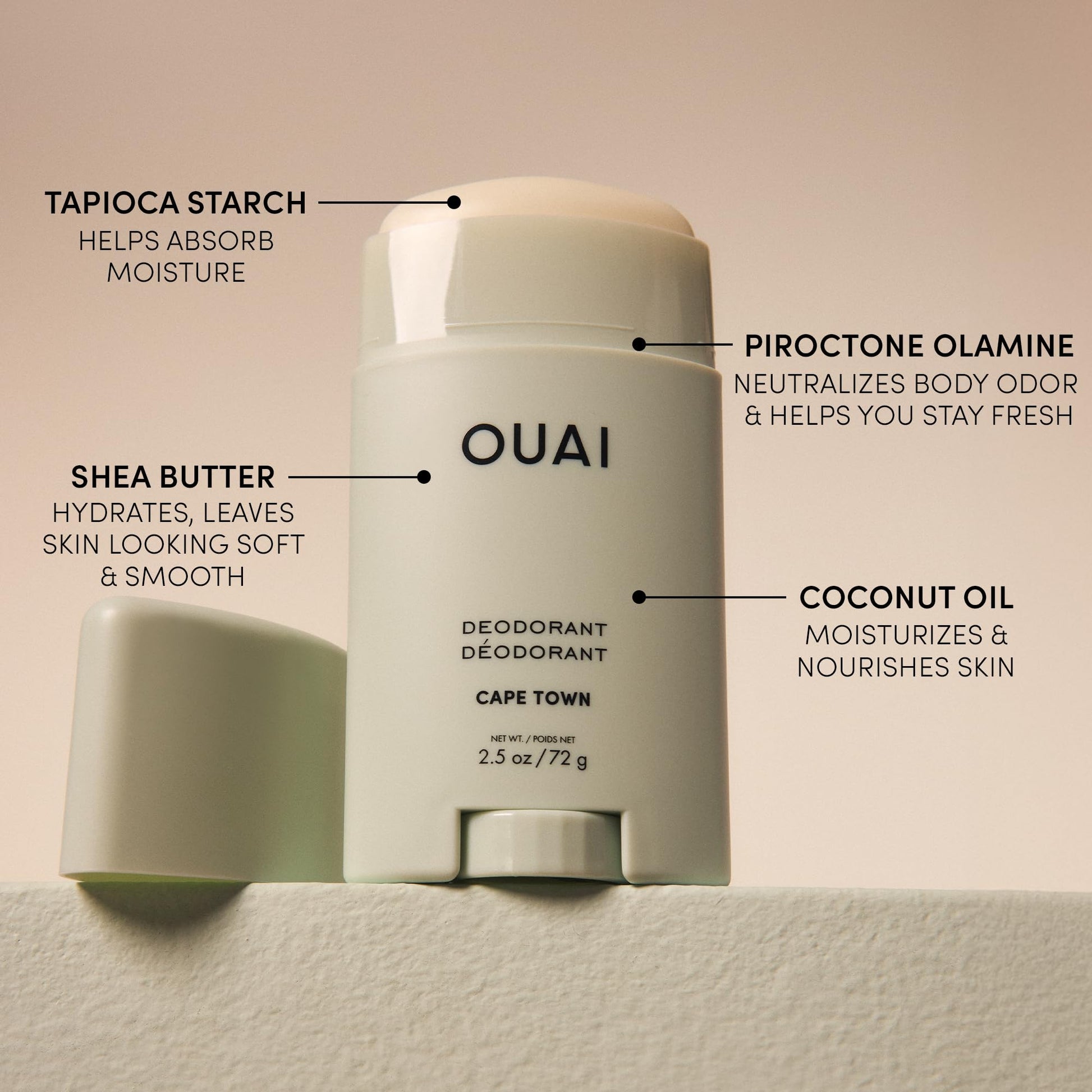 OUAI Aluminum Free Deodorant - Women's Deodorant with 24-Hour Odor Control & Invisible Application - Enriched with Notes of Wet Grass, Ginger, Basil & Green Fig - Cape Town (2.5 oz) OUAI Au supplements