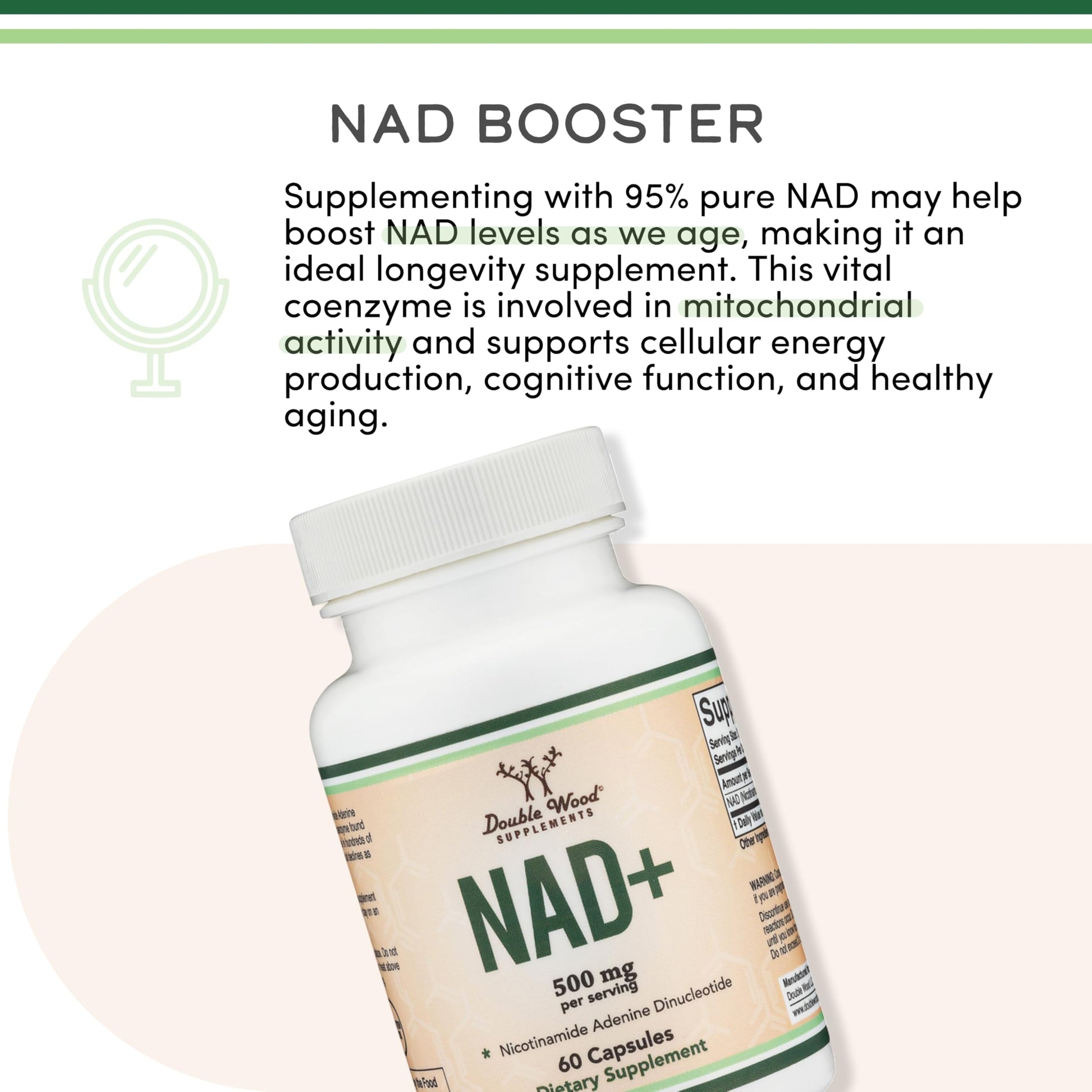 Double Wood Supplements NAD+ Anti Aging & Cell Regeneration | 500mg of 95% Pure NAD Plus Per Serving, 30 Day Supply | Similar to Nicotinamide Riboside | Third Party Tested, Vegan Safe, Non-GMO Double Wood Supplements Au supplements