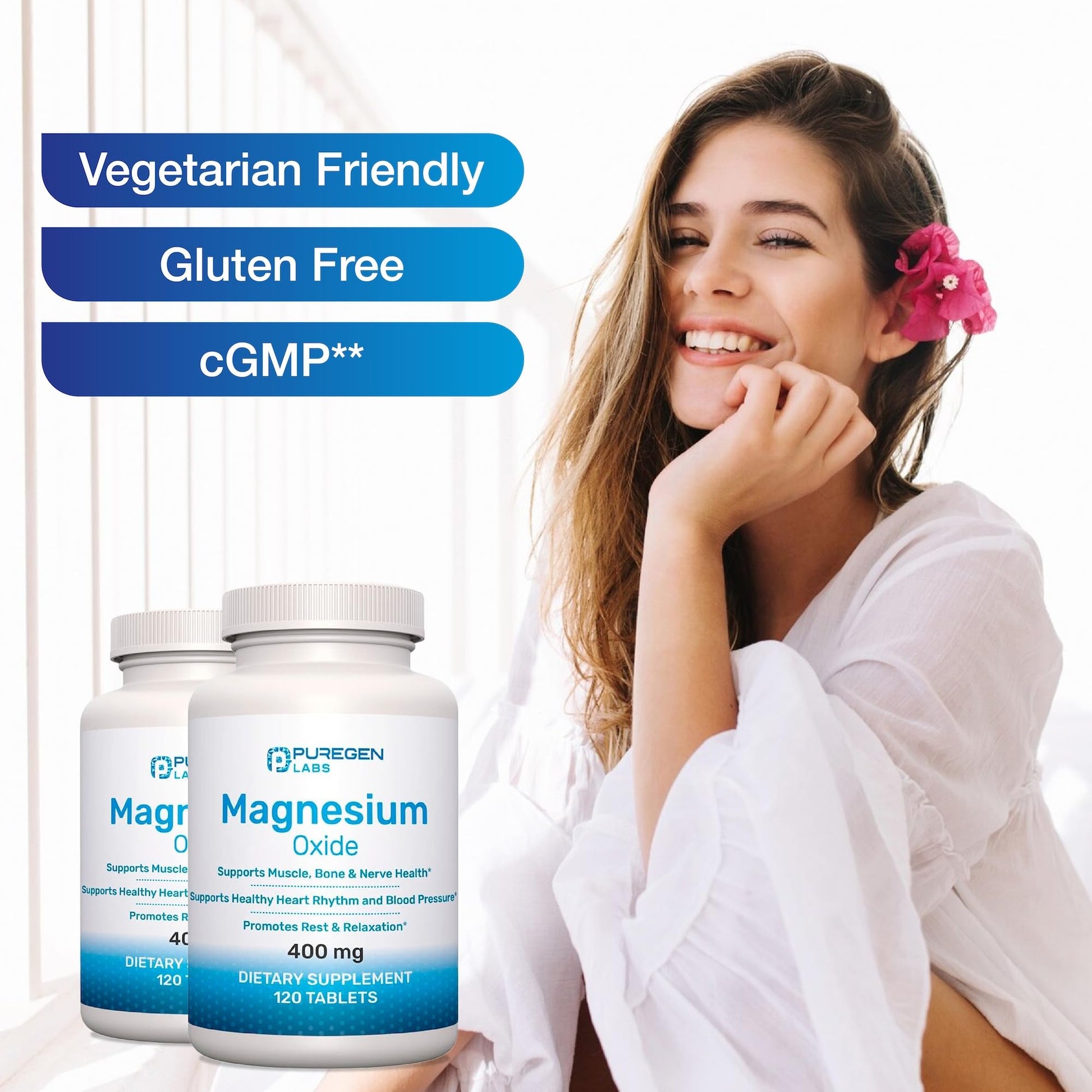 Magnesium 400mg [High Potency] Supplement – Magnesium Oxide for Immune Support, Muscle Recovery, Leg Cramps and Relaxation 120 Tablets P Puregen Labs Au supplements