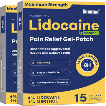 Sumifun 4% Lidocaine Patches Plus 1% Menthol - 30 Counts Maximum Strength OTC Pain Relief Patches for Back Ache Stiff Neck Joint Pain Muscle Soreness Topical Analgesic Sumifun Au supplements