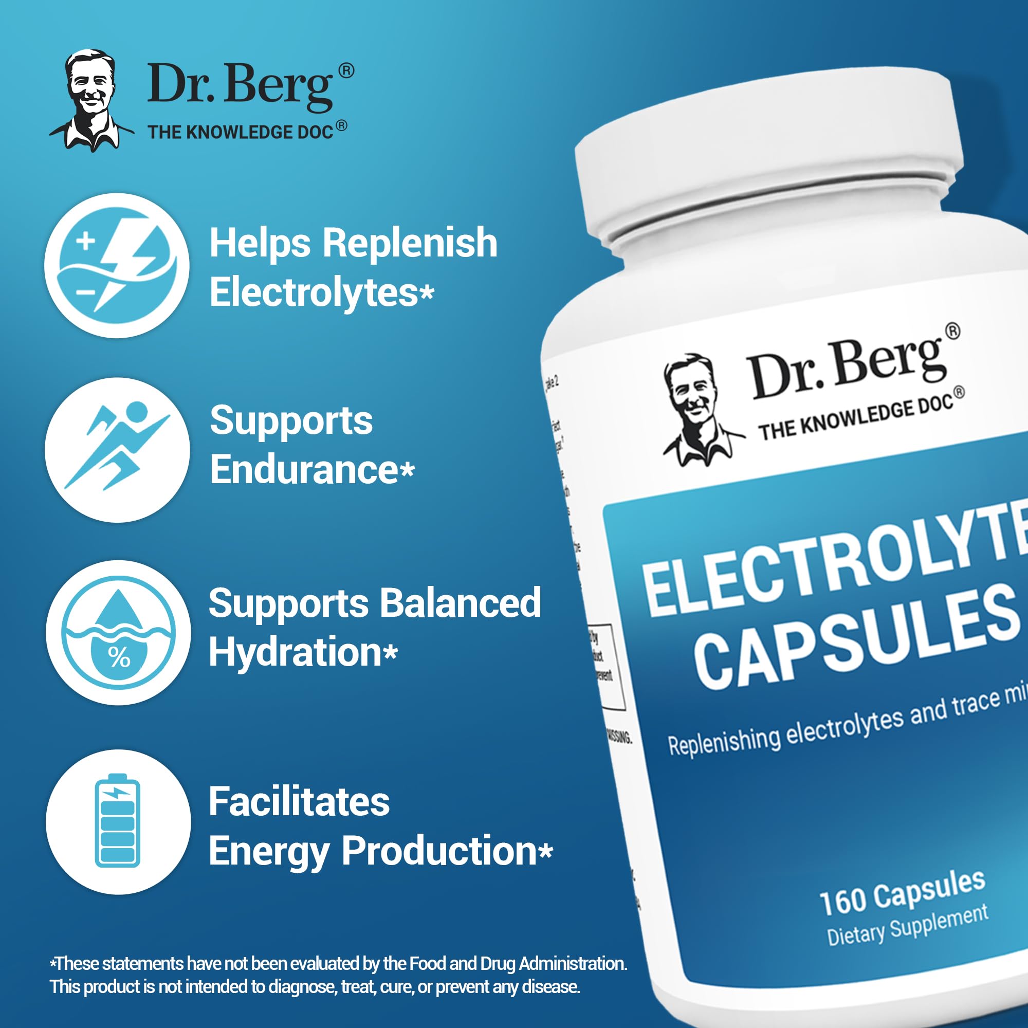 Dr. Berg Electrolyte Capsules - Electrolyte Supplements for Supporting Energy, Endurance, and Hydration - Sugar Free, No Maltodextrin, Keto Friendly - 160 Caps Dr. Berg Nutritionals Au supplements