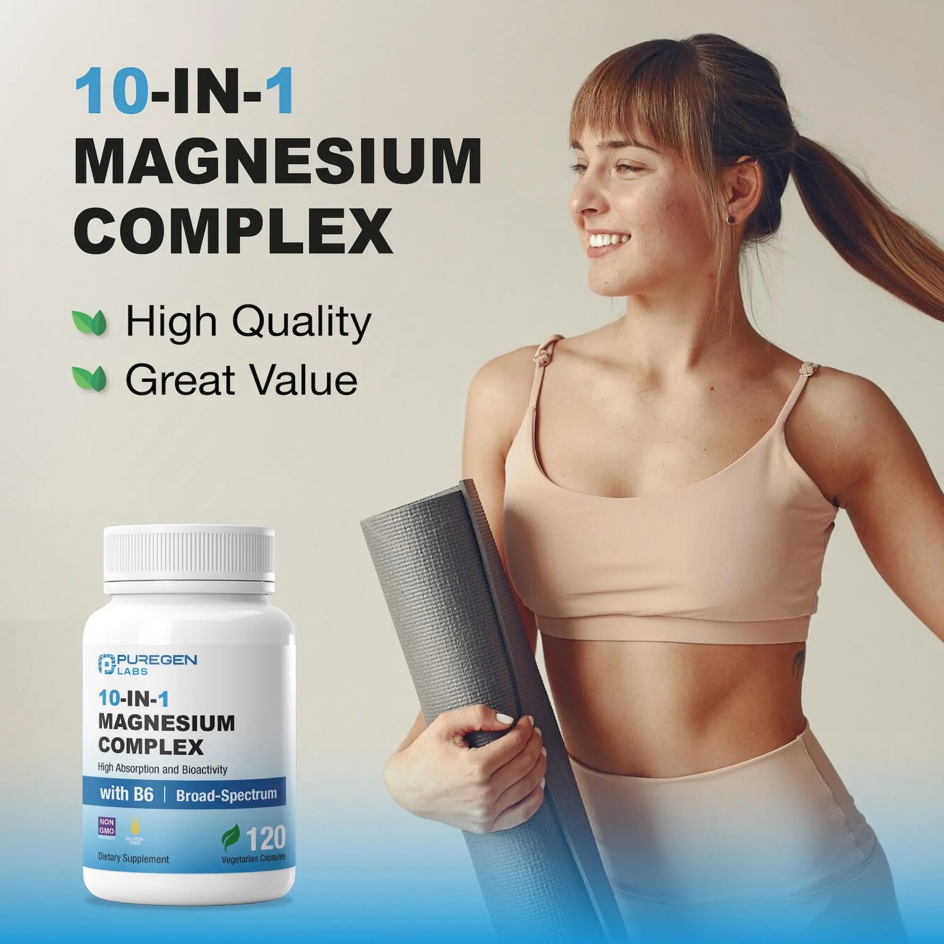 Puregen Labs 10 in 1 Magnesium Complex 500mg with B6-120 Veggie Capsules [High Absorption and Bioactivity] Non-GMO, NO Gluten and Dairy P Puregen Labs Au supplements