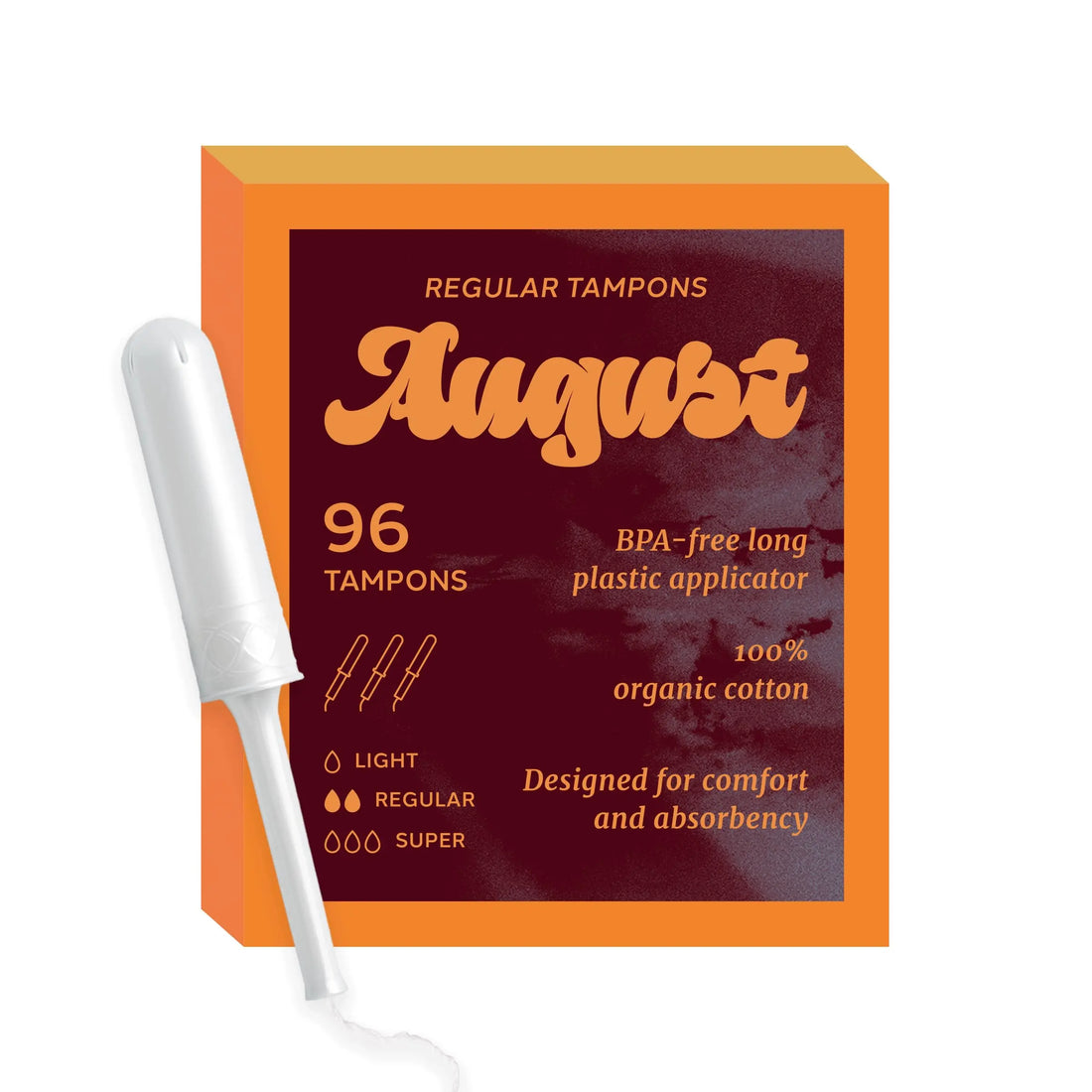 August Organic Cotton Tampons, Regular tampons, BPA Free Long Applicators, Non-Toxic Organic August uk supplements