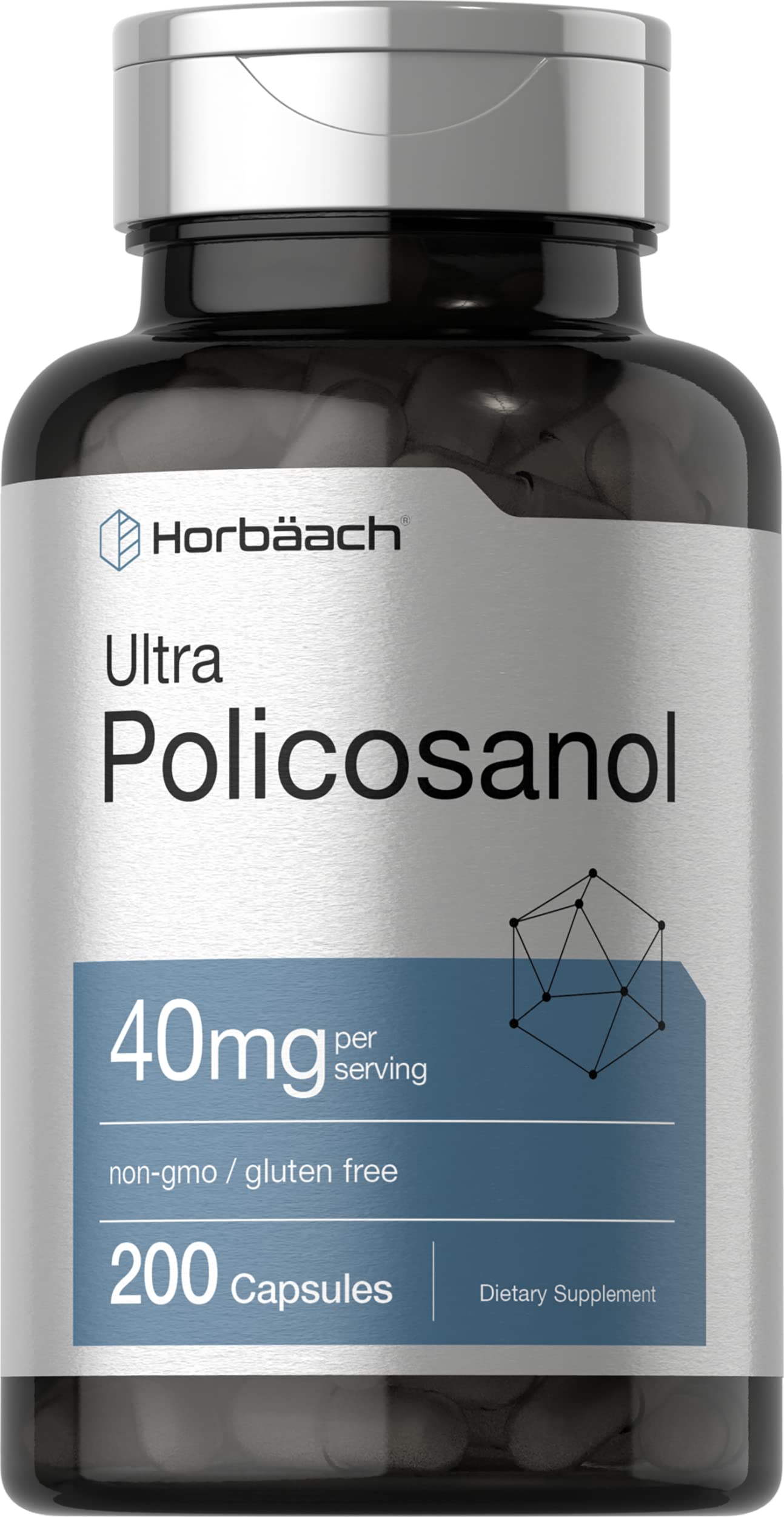 Policosanol 40mg | 200 Capsules | Non-GMO and Gluten Free | by Horbaach Horbäach Au supplements