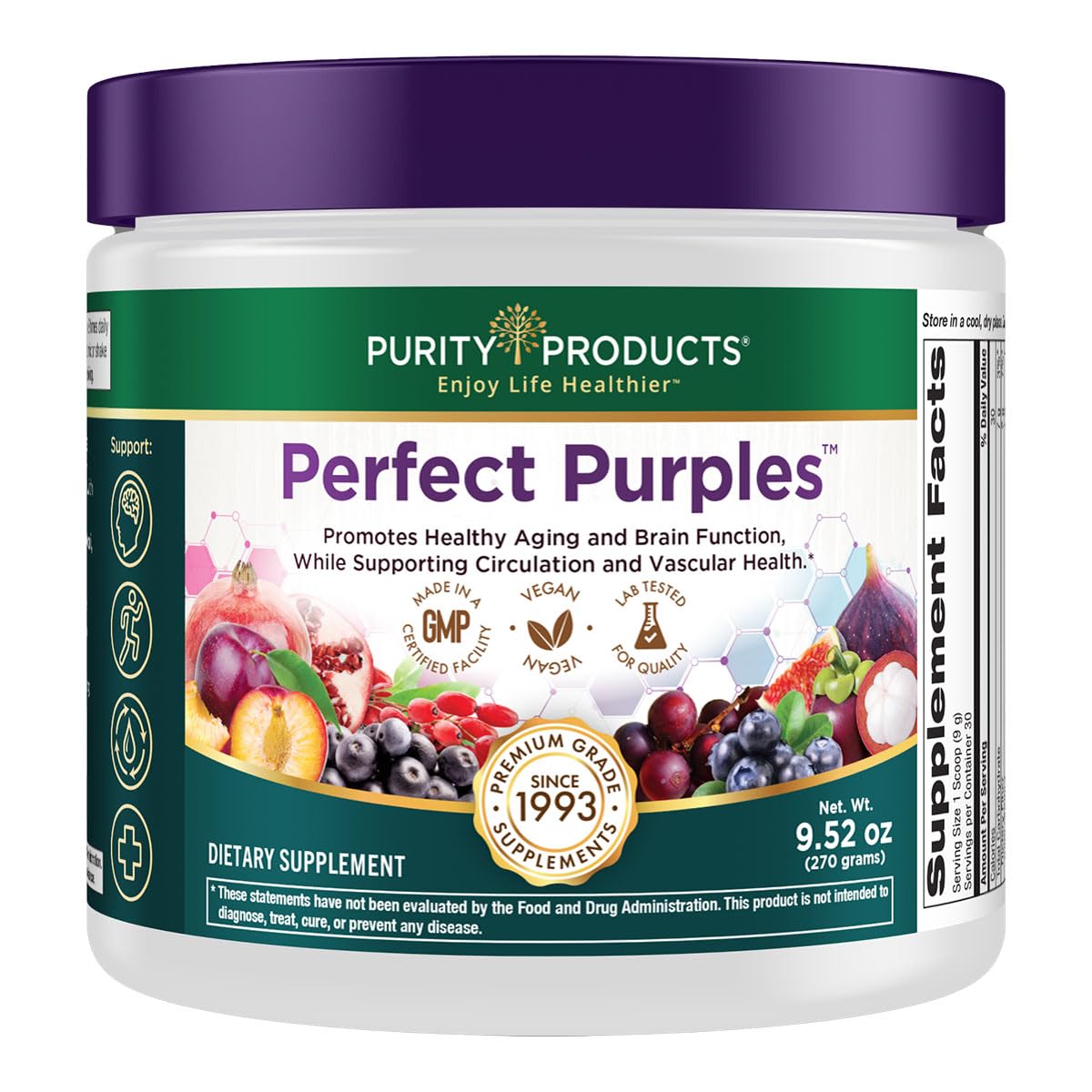 Purity Products Perfect Purples Powder Phytonutrient Rich, Healthy Aging Super Formula - Support Total Body Health - High ORAC Power - P40p Pomegranate Extract w/ 40% Punicosides - 30 Day Supply Purity Products Au supplements