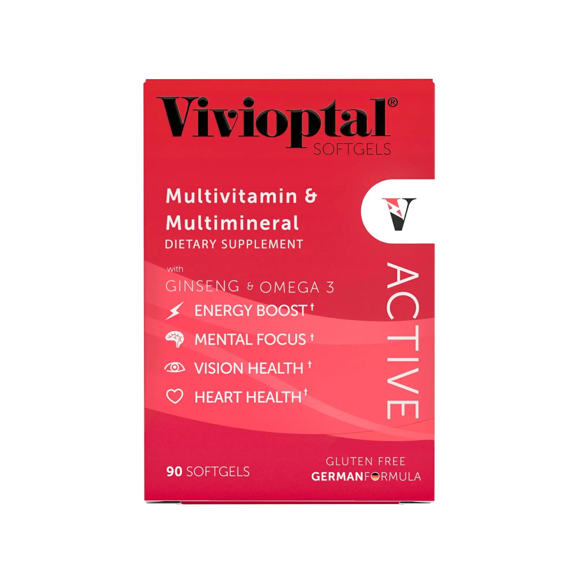 Vivioptal Active, 90 Softgels, Ginseng & Omega 3, Multivitamin & Multimineral, Gluten Free, German Formula Vivioptal Vitamins Au supplements