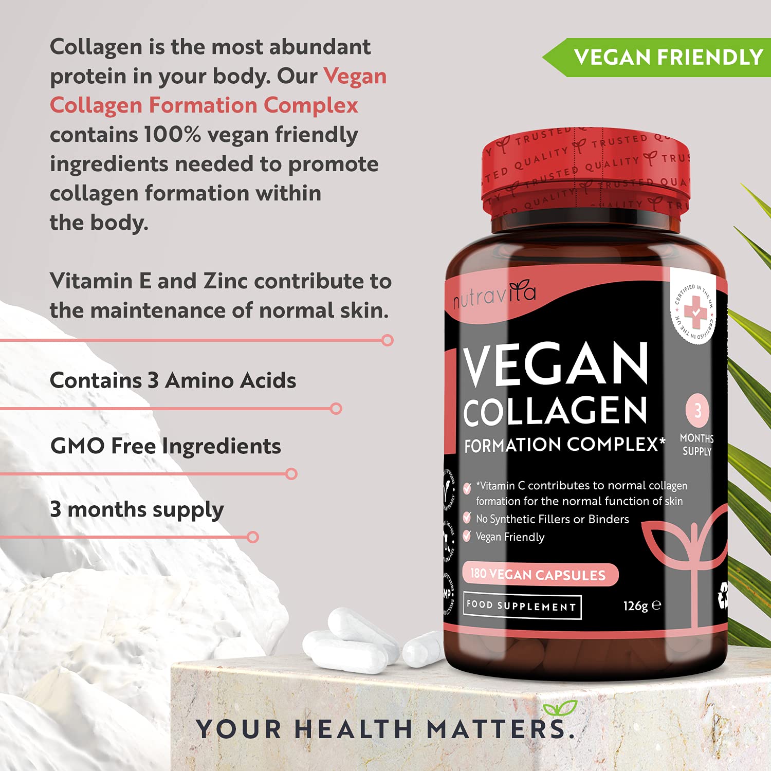 Vegan Collagen 1000mg Advanced Superfood Blend - 180 Capsules (3 Month Supply) Nutravita Au supplements