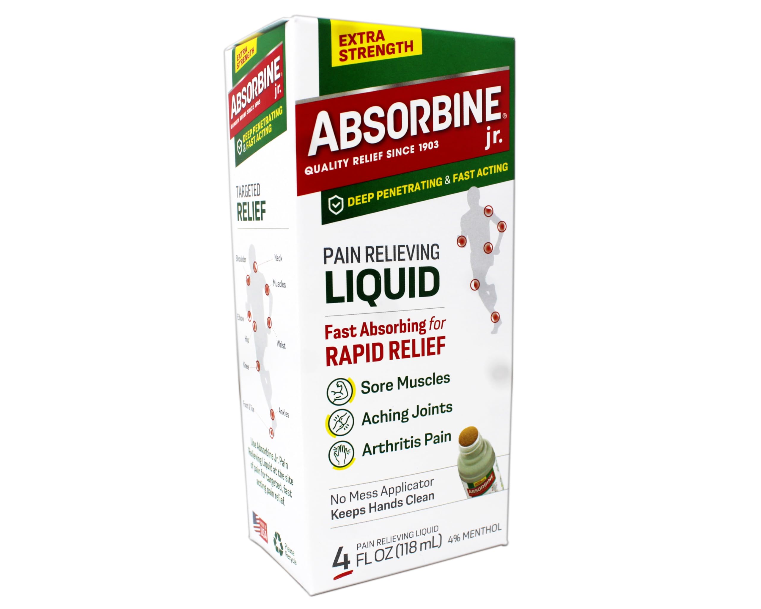 ABSORBINE JR. Extra Strength Pain Relieving Liquid, for Muscle, Joints, Arthritis Pain, with No-Mess Applicator, 4 Oz - 3 Pack Absorbine Au supplements