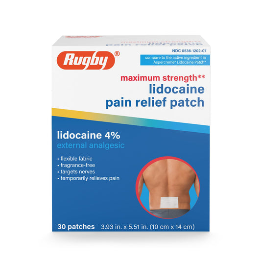 Rugby Maximum Strength Lidocaine Pain Relief Patch - 4% Lidocaine - Topical Anesthetic - Unscented - 30 Patches (1 Pack) RUGBY LABORATORIESAu supplements