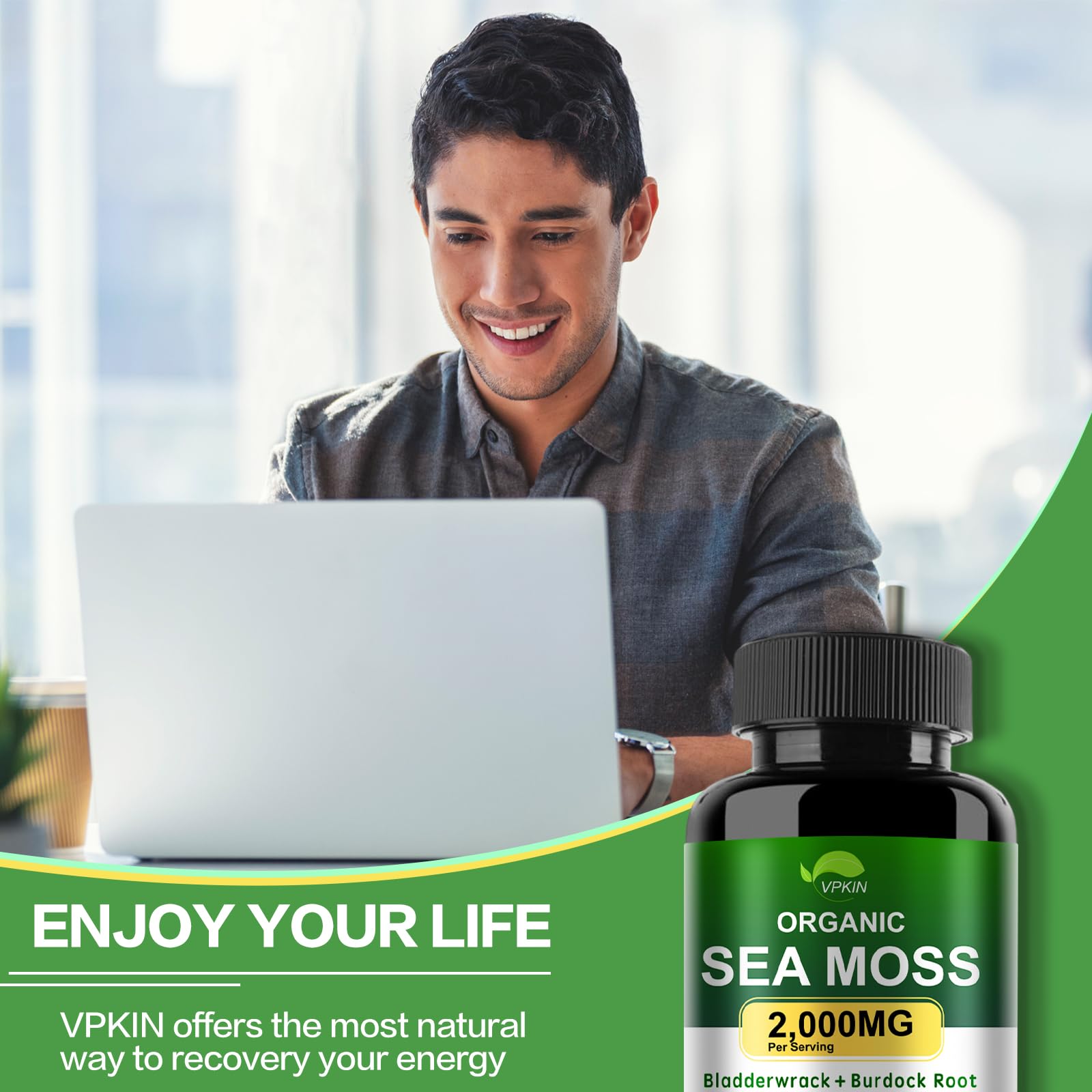VPKIN Organic Sea Moss Capsules with Bladderwrack,Burdock Root and Black Pepper Extract-Irish SeaMoss Pills 2000mg-Promotes Immune System,Thyroid Support(120 Capsules) VPKIN Au supplements