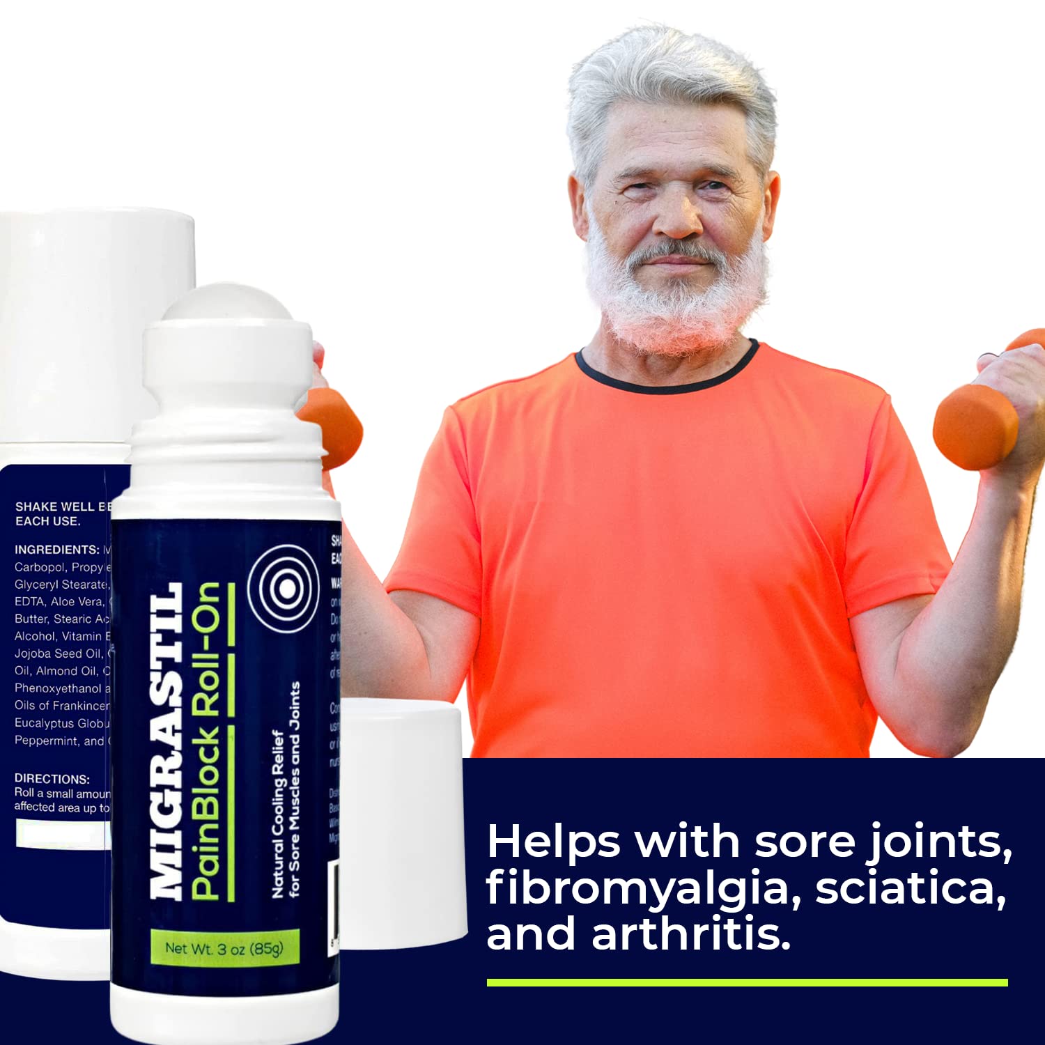 Basic Vigor Migrastil PainBlock Roll-On & Unscented Topical Magnesium Cream Bundle. Made in The USA. Basic Vigor Au supplements