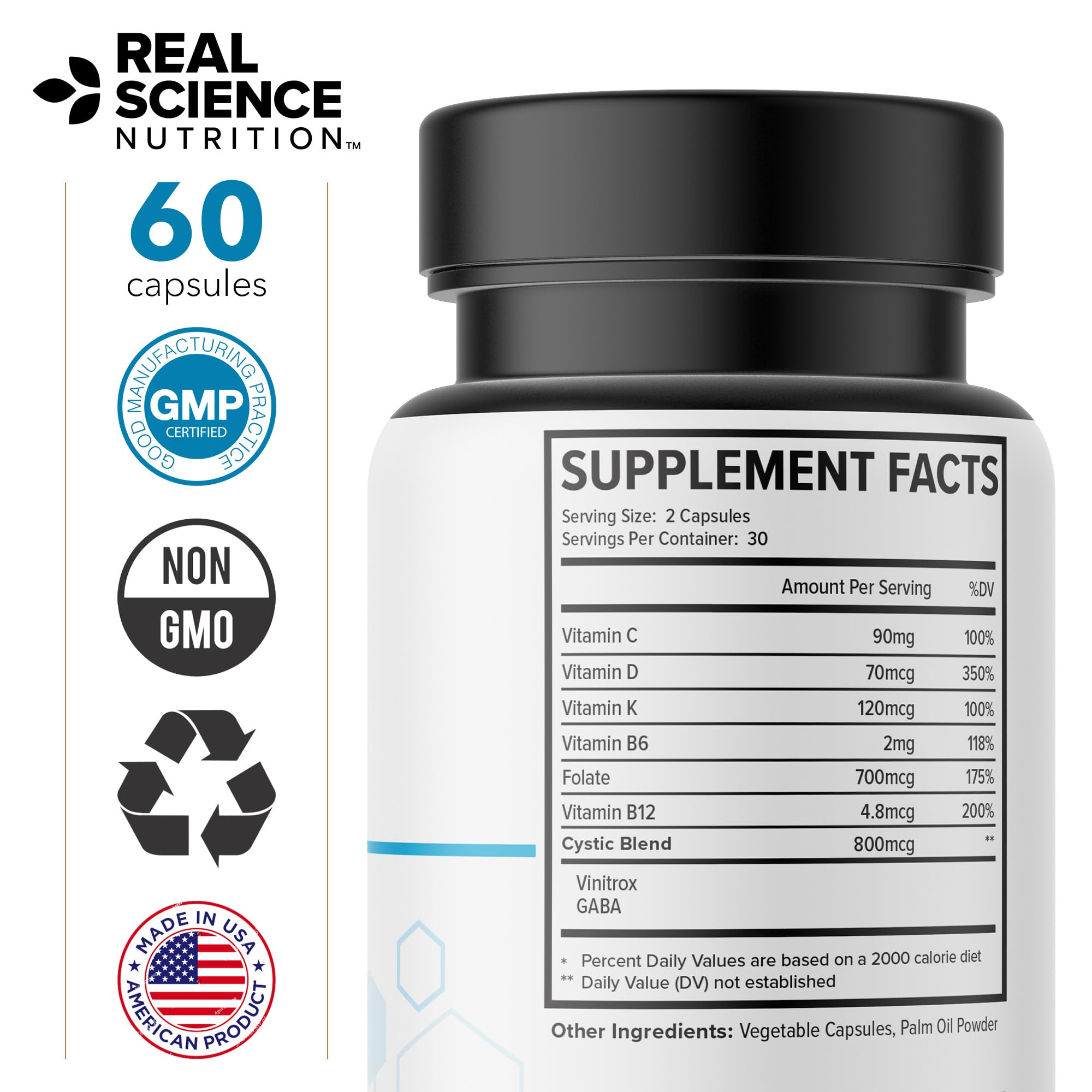 Real Science Cystic Miracle - Lung Support Supplement for Breathing Support and Mucus Clearance – with Vinitrox & GABA to Help Clear Lungs and Aid Respiratory Health, Made in USA, 60 Caps Real Science Nutrition Au supplements