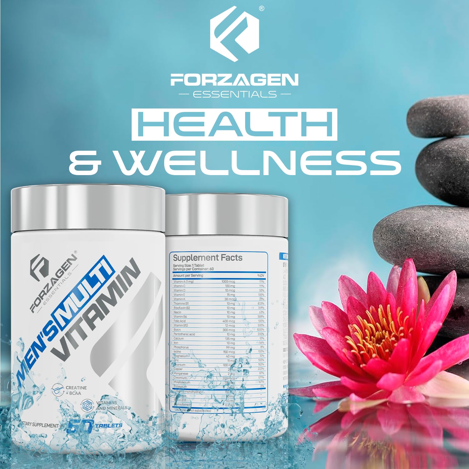 Forzagen Essentials Men's Multivitamin with Creatine and BCAA, Complete Vitamin and Mineral Complex, 60 Tablets Forzagen Au supplements