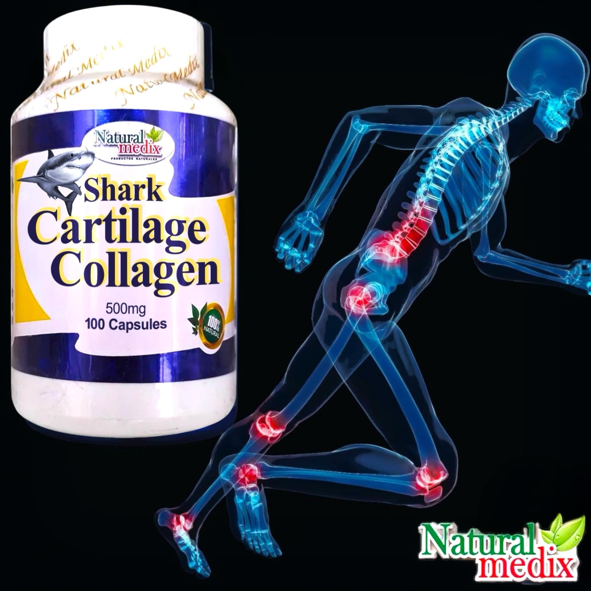 Natural medix Cartilage – Joint Support Supplement with Glucosamine, Collagen & Magnesium – 100 Caps - Cartílago de Tiburon Natural medix Au supplements