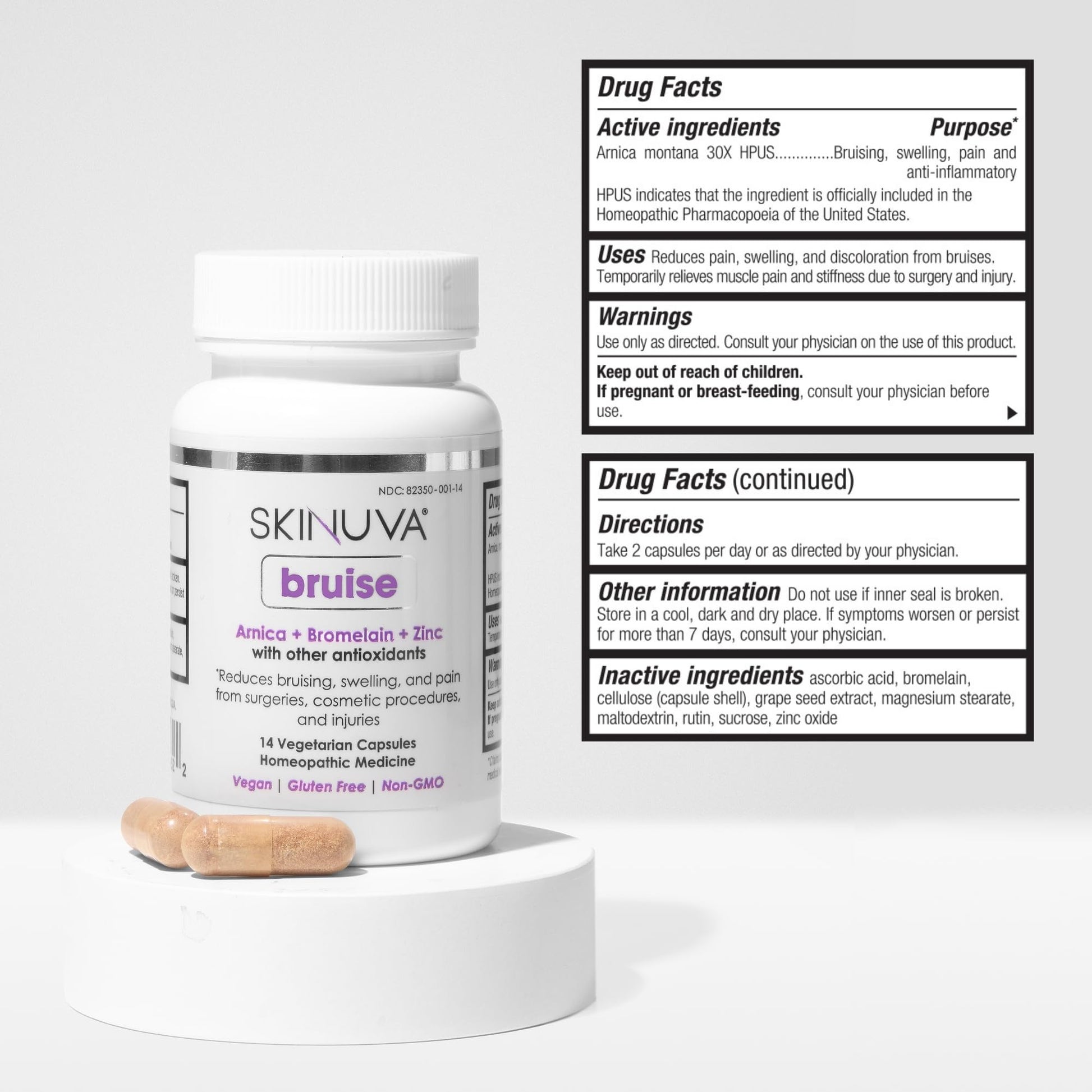 Skinuva® Bruise - Supplement for Bruising and Swelling - A Homeopathic Bruise Remedy Formulated with Arnica, Bromelain & Zinc - 14 Capsules (7-Day Treatment) Skinuva Au supplements