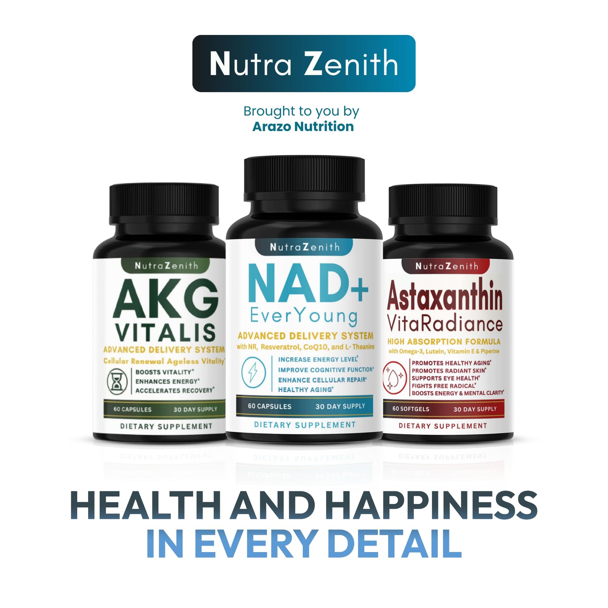 NAD+ Supplement with Nicotinamide Riboside (NMN Alternative), CoQ10 & Resveratrol – 60 Capsules for Healthy Aging Support, Energy Boost & Cognitive Function Enhancement – Cellular Renewal & Vitality Arazo Nutrition Au supplements