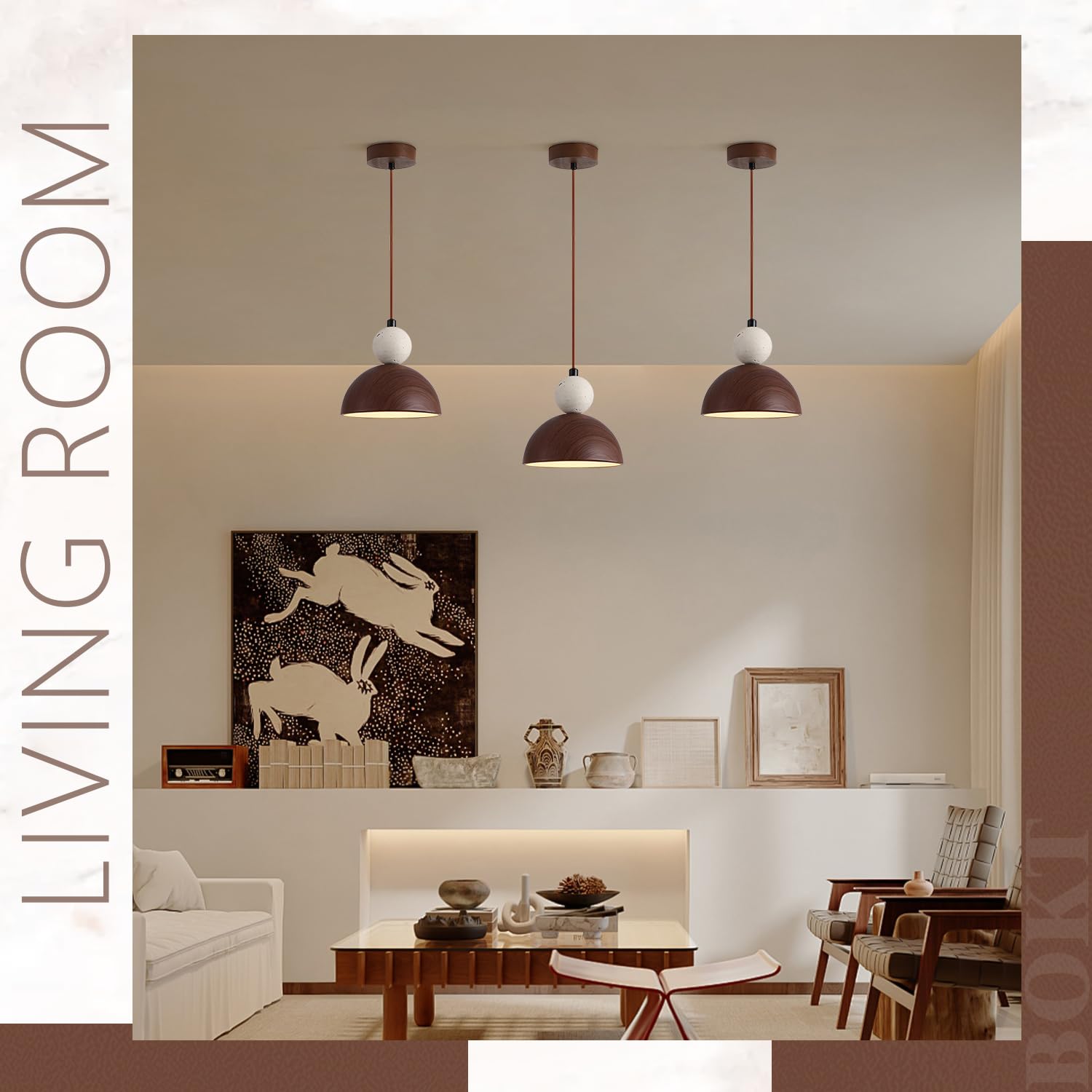 BOKT Wabi Sabi Pendant Light Nordic LED Ceiling Hanging Light Modern Natural Stone Pendant Light Adjustable Dimmable Walnut Mini Chandelier for Dining Room Living Room BOKT Au supplements