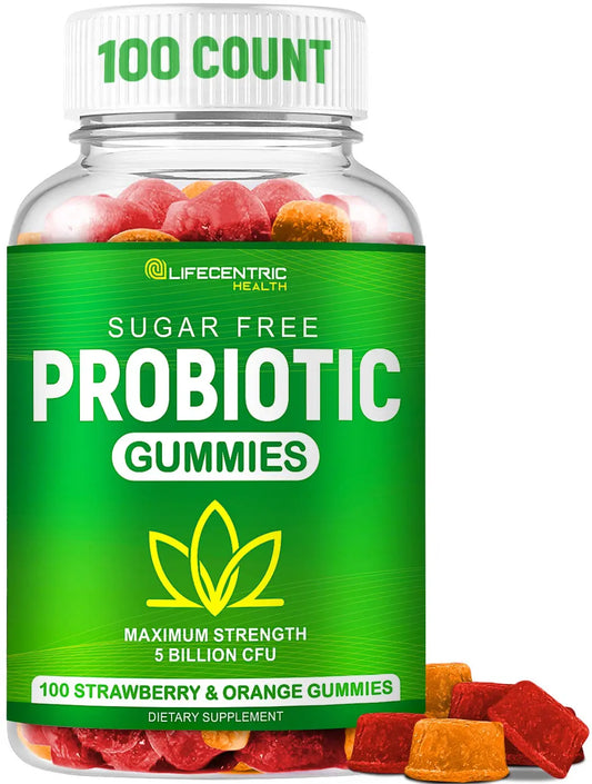 Probiotic Gummies for Adults and Kids Max Strength 5 Billion CFU | Organic Sugar Free Gummies for Digestive Health | 100 Count Vegan Gluten Free Chewable Probiotics LifeCentric HealthAU supplements