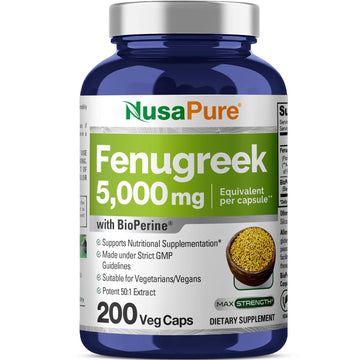 NusaPure Fenugreek Capsules, 50:1 Extract, 100 mg Equivalent to 5,000mg, 200 Veggie Caps, Non-GMO, Vegan NusaPure Au supplements