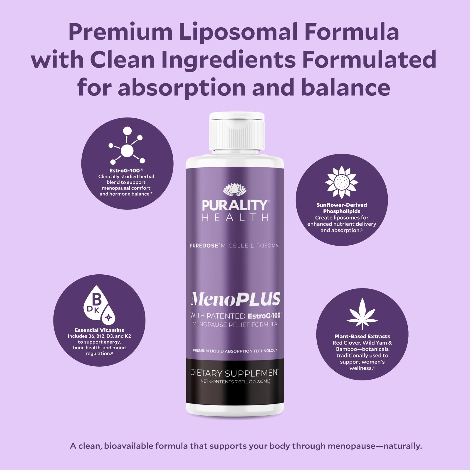 PURALITY HEALTH MenoPLUS Liposomal Menopause Supplement for Women | EstroG-100®, Vitamins D3, B6, B12 & K2 | Iodine | Hormonal Balance & Mood Support PURALITY HEALTH Au supplements