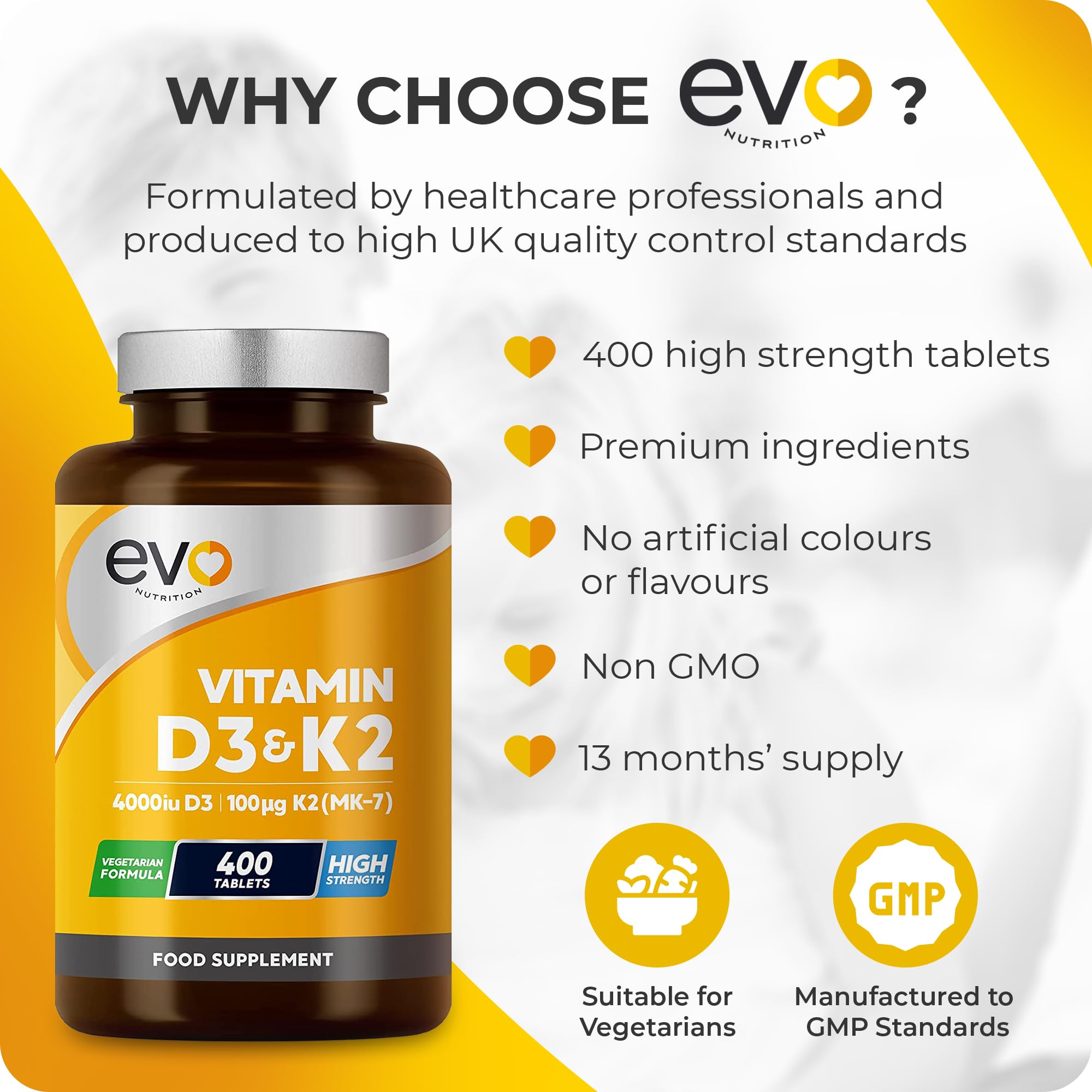 Vitamin D3 4000iu & Vitamin K2 100ug MK7 | 400 Vegetarian Tablets - 1 Year Supply EVO NUTRITION Au supplements