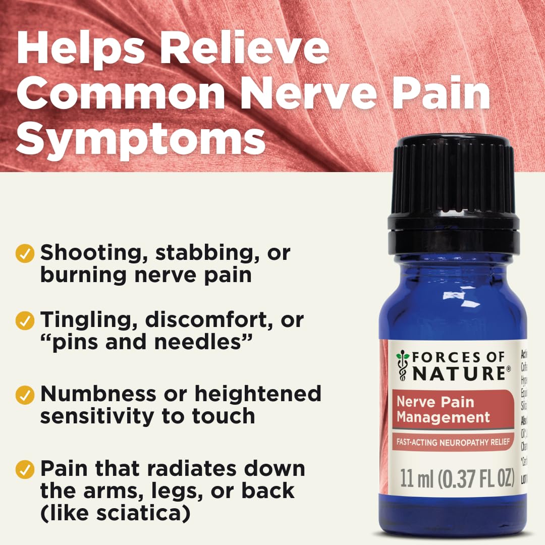 Forces of Nature Nerve Pain Management, Organic Topical Relief for Neuropathy & Nerve Discomfort, Homeopathic Medicine Supports Relief from Shooting Pains for Back, Hands, Legs and Feet, .37 fl oz Forces of Nature Au supplements