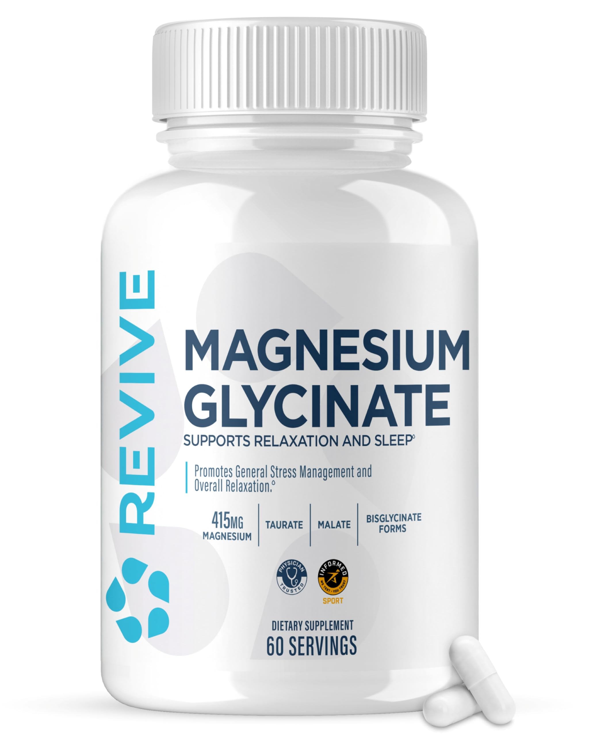 Revive MD Pure Magnesium Glycinate 200mg – High Absorption Supplement for Relaxation, Stress Relief, Sleep & Memory Support – Promotes Strong Bones, Healthy Nerve & Muscle Function (60 Servings) Revive Au supplements