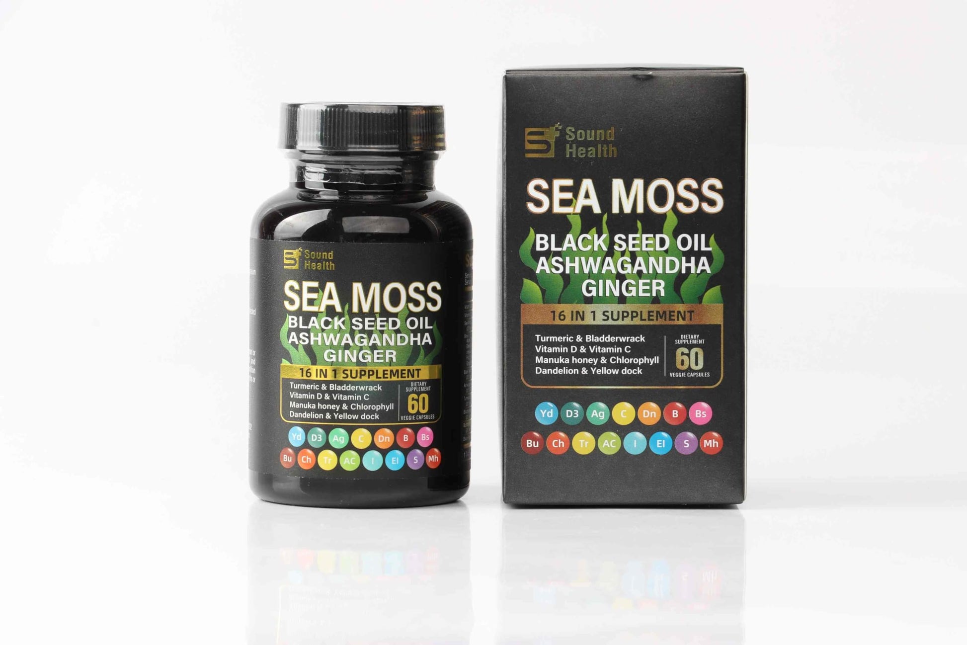 Sea Moss Capsules with Ashwagandha, Turmeric, Bladderwrack, Vitamins C & D for Natural Energy, Sleep Support & Hair Growth, 1200mg Herbal Blend, for Man & Women, Third-Party Tested，16-in-1 Supplement SoundHealth Au supplements